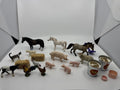 Lot of Vintage Miniature Farm Animal Village Pieces Animals Buckets Hay Chickens