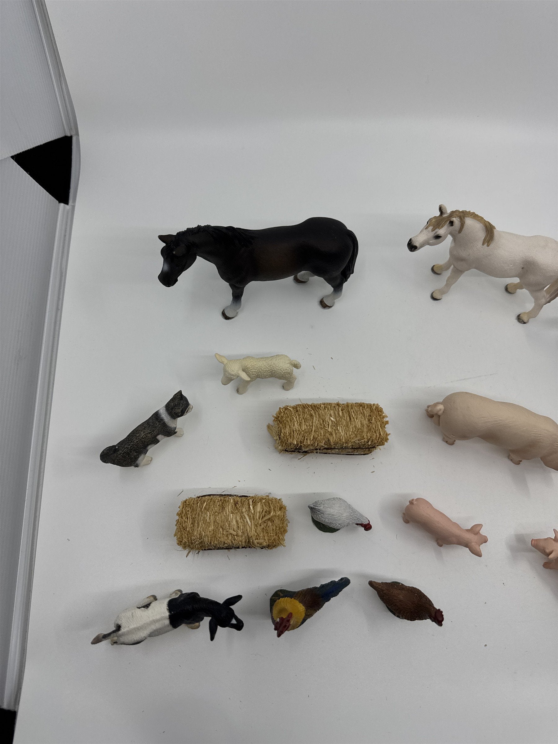 Lot of Vintage Miniature Farm Animal Village Pieces Animals Buckets Hay Chickens