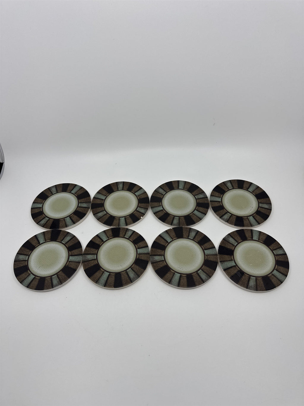 Set of 8 Pfaltzgraff Mosaic Brown/Beige/Blue Drink Coasters