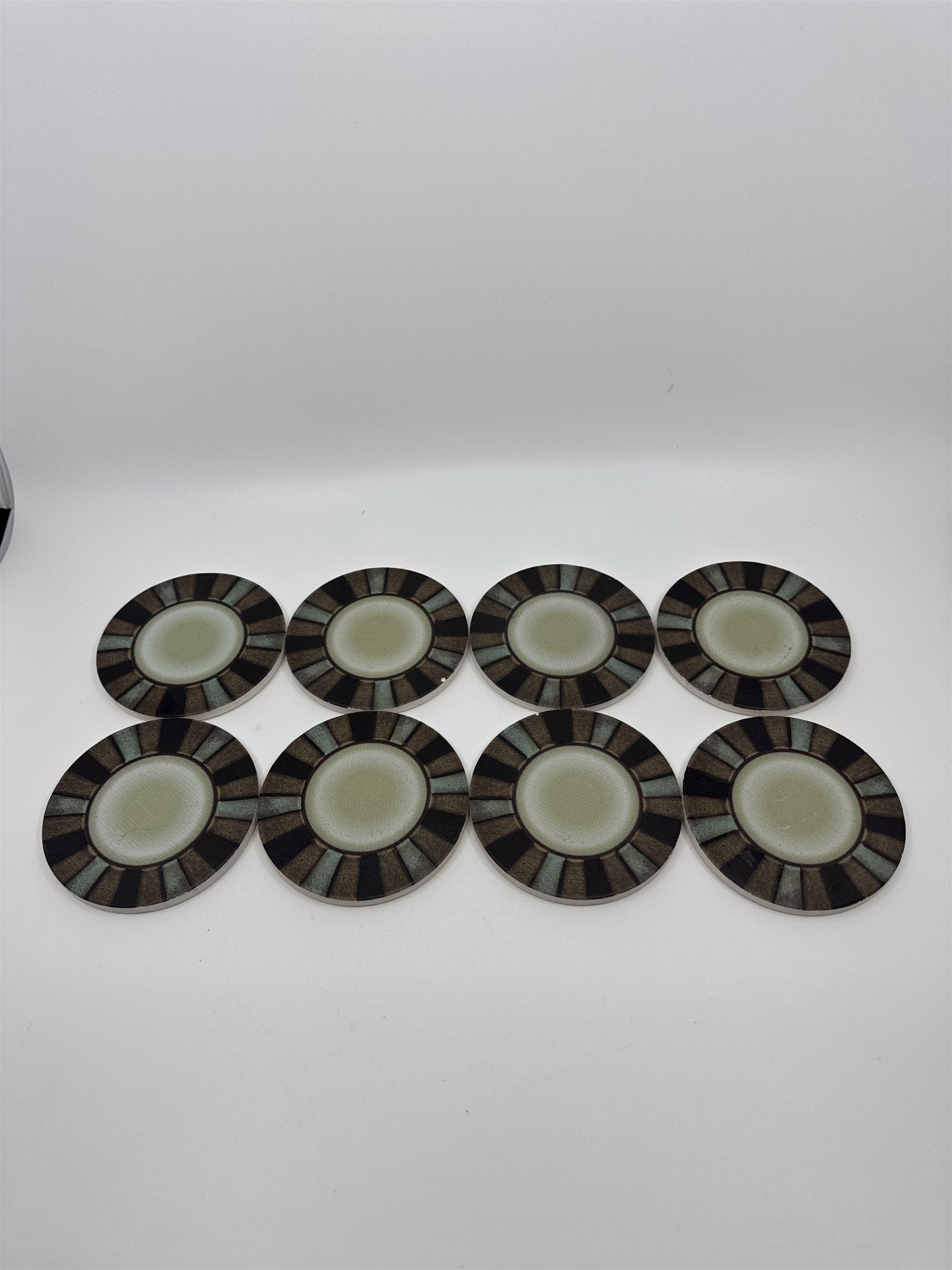 Set of 8 Pfaltzgraff Mosaic Brown/Beige/Blue Drink Coasters