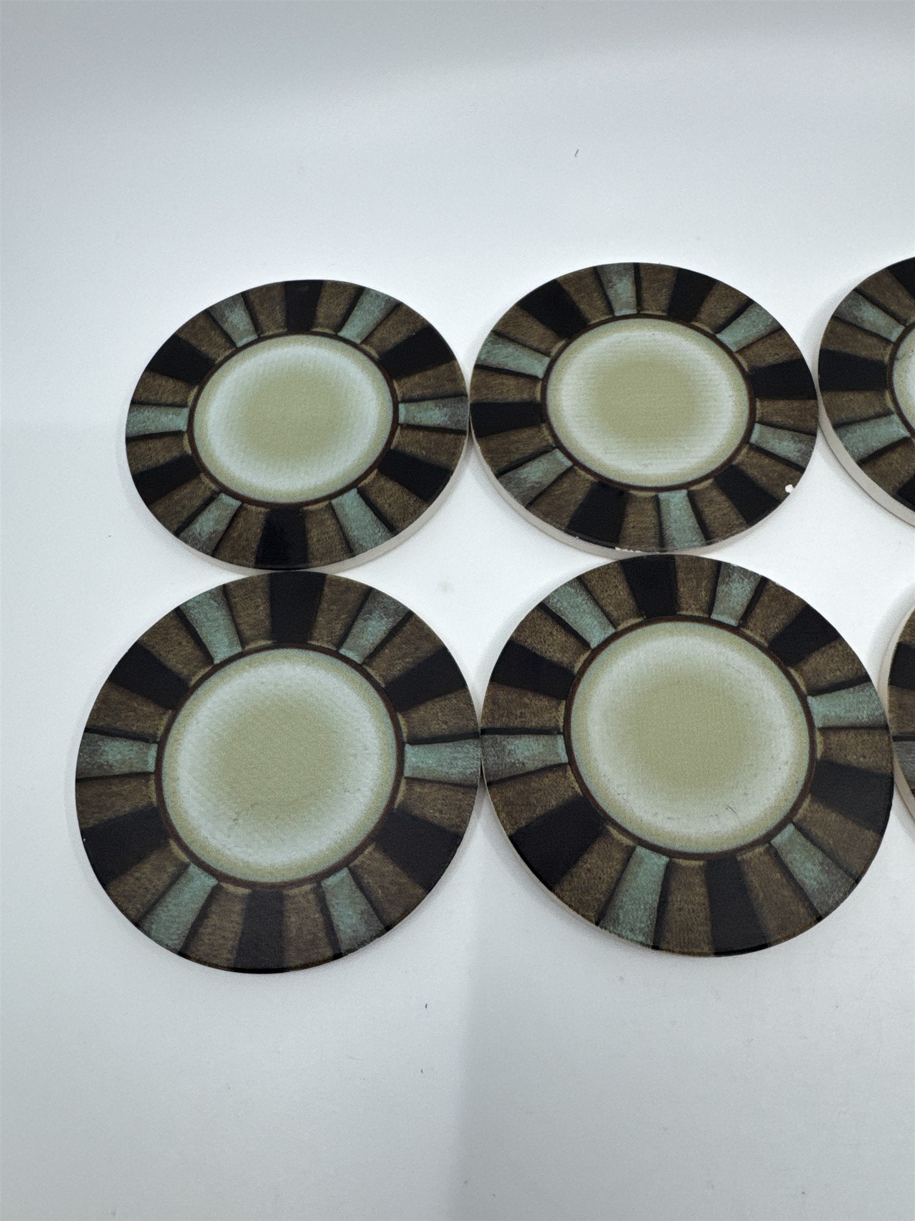 Set of 8 Pfaltzgraff Mosaic Brown/Beige/Blue Drink Coasters