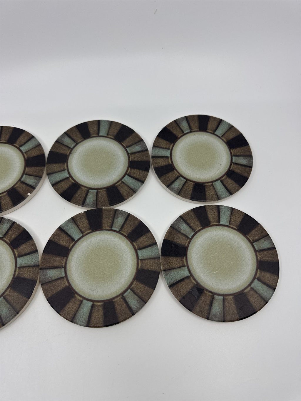 Set of 8 Pfaltzgraff Mosaic Brown/Beige/Blue Drink Coasters