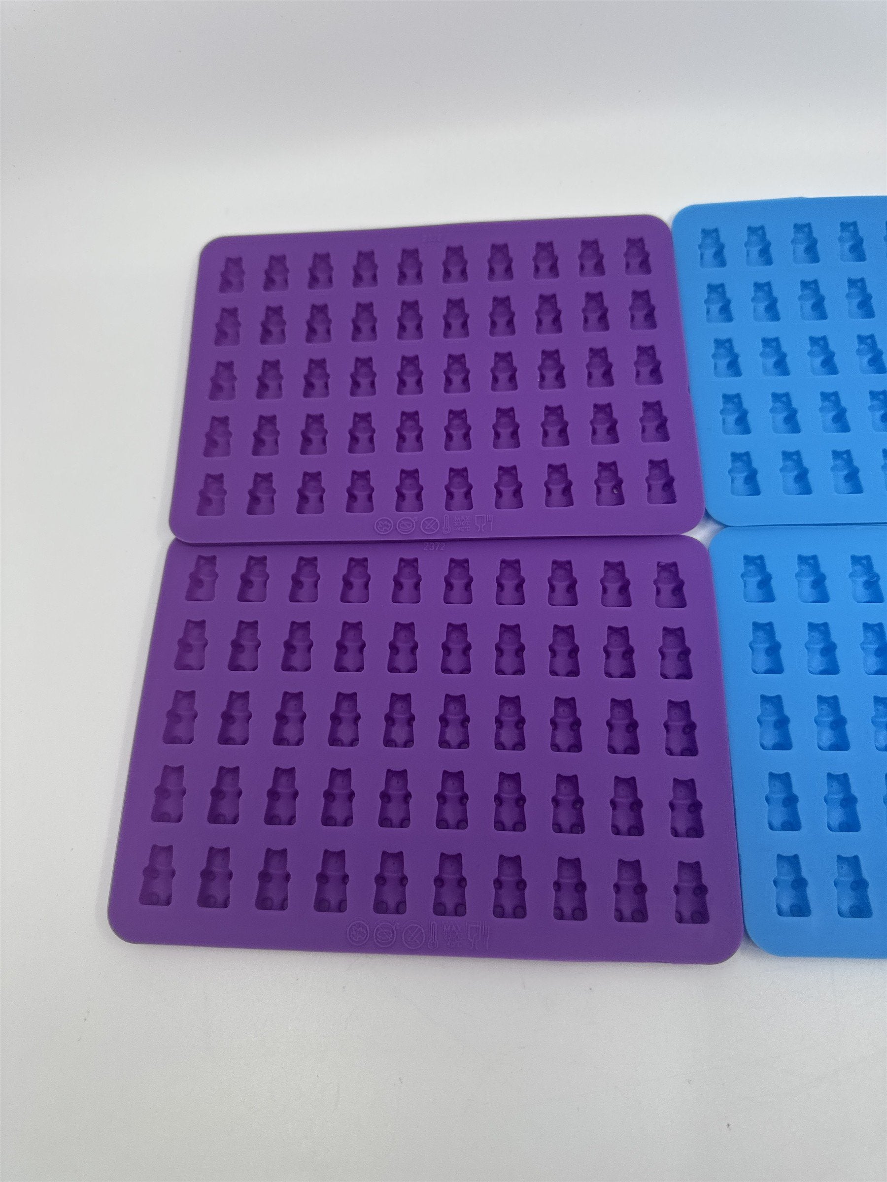 Set of 4 Miniature Gummy Bear Molds Silicone for Candy Making ~ Blue & Purple