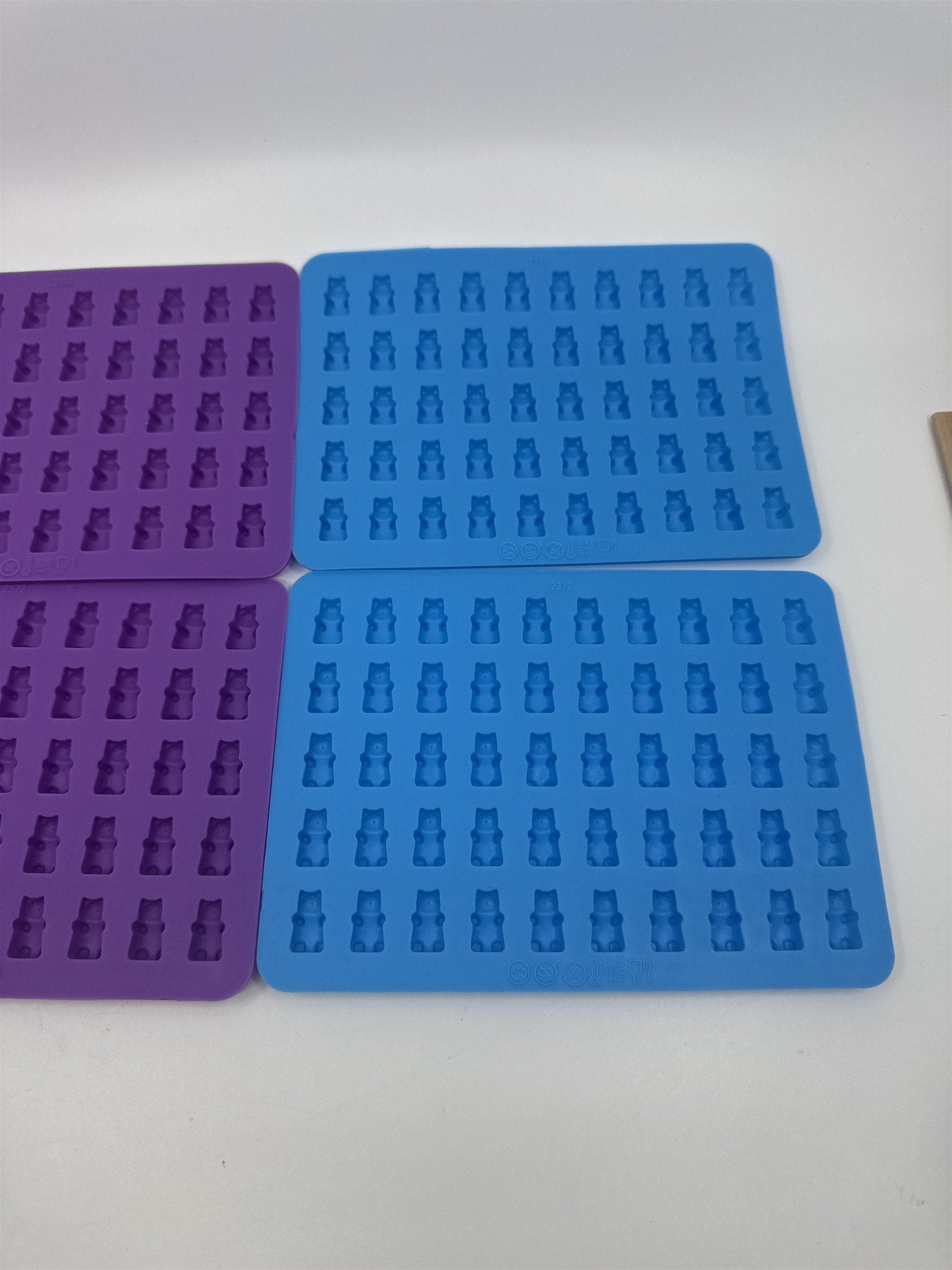 Set of 4 Miniature Gummy Bear Molds Silicone for Candy Making ~ Blue & Purple