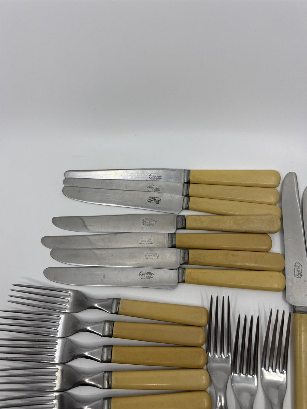 VINTAGE Universal Resistain Stainless Flatware 24 Pc Knives Forks USA