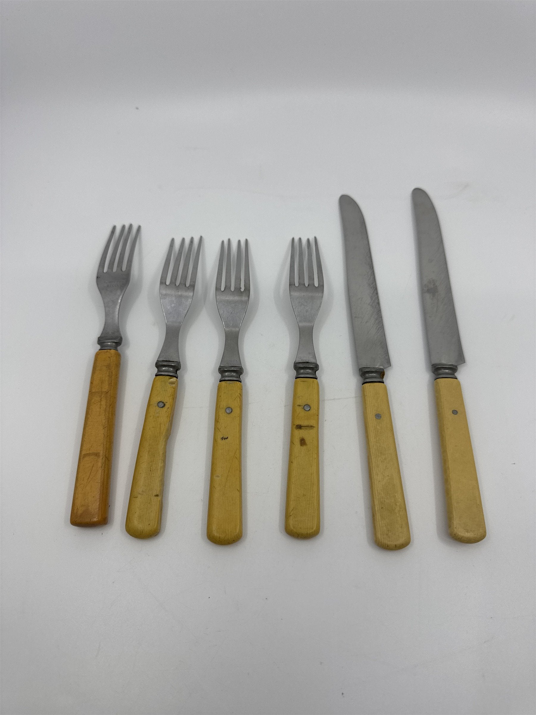 VINTAGE USA Stainless Flatware Set 6 Pc Knives Forks Mid Century Modern