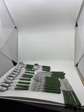 Retro Green Handle Cutlery Set 32pc Knives Forks Spoons Chrome Plated