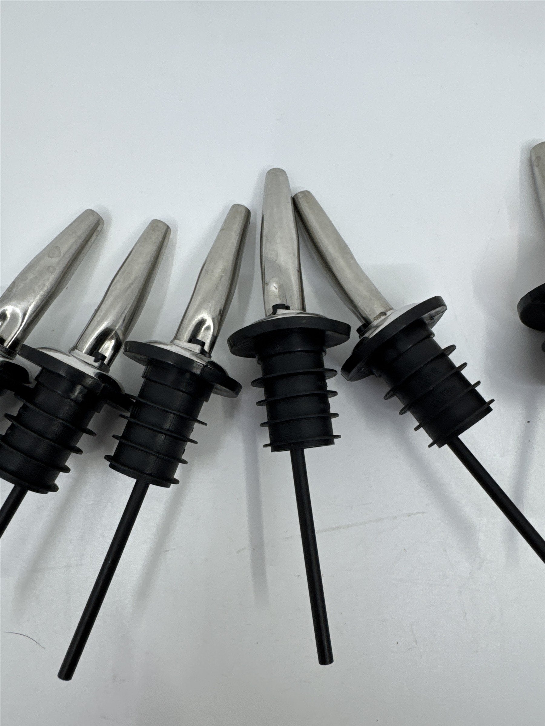 Set of 8 Liquor Pour Spouts/Adapters Stainless Steel with Silicone Grip