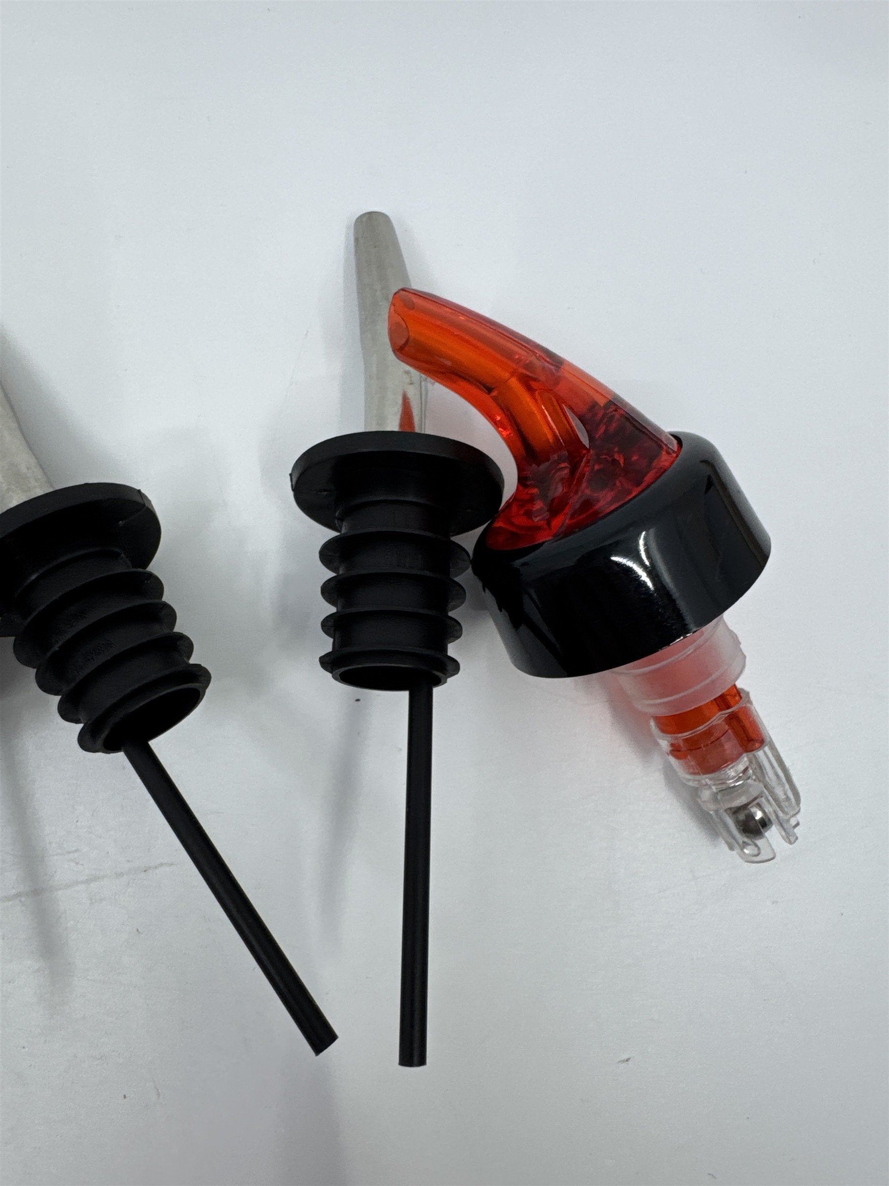 Set of 8 Liquor Pour Spouts/Adapters Stainless Steel with Silicone Grip