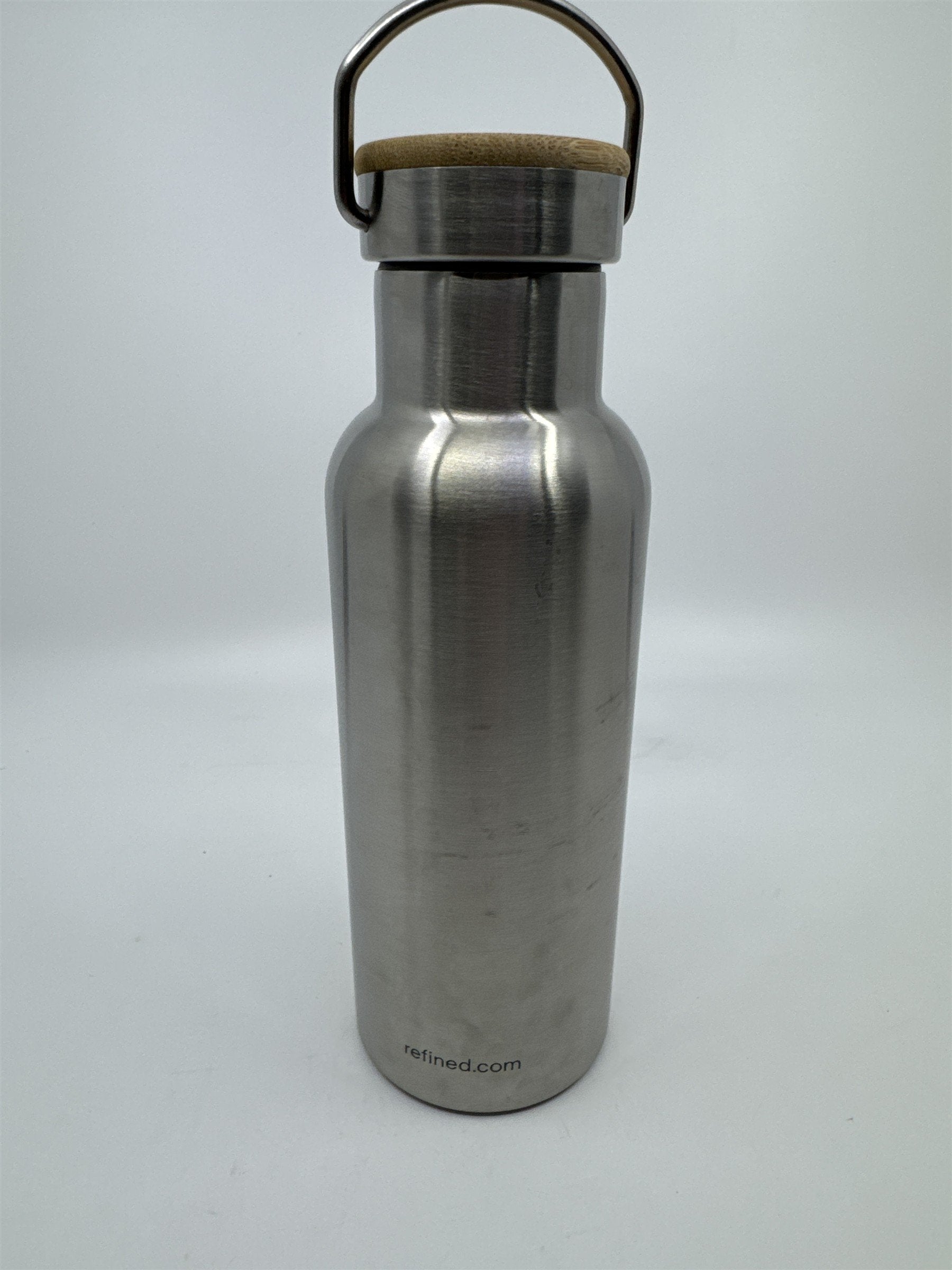Stainless Steel Water Bottle with Logo Wood Lid and Metal Handle Refined.Com