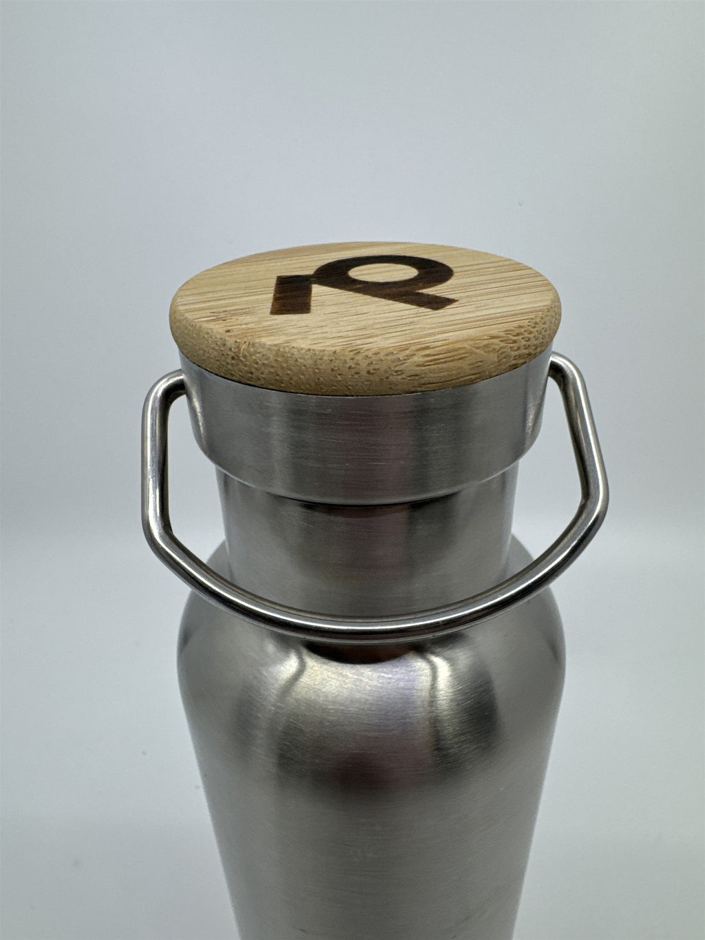 Stainless Steel Water Bottle with Logo Wood Lid and Metal Handle Refined.Com