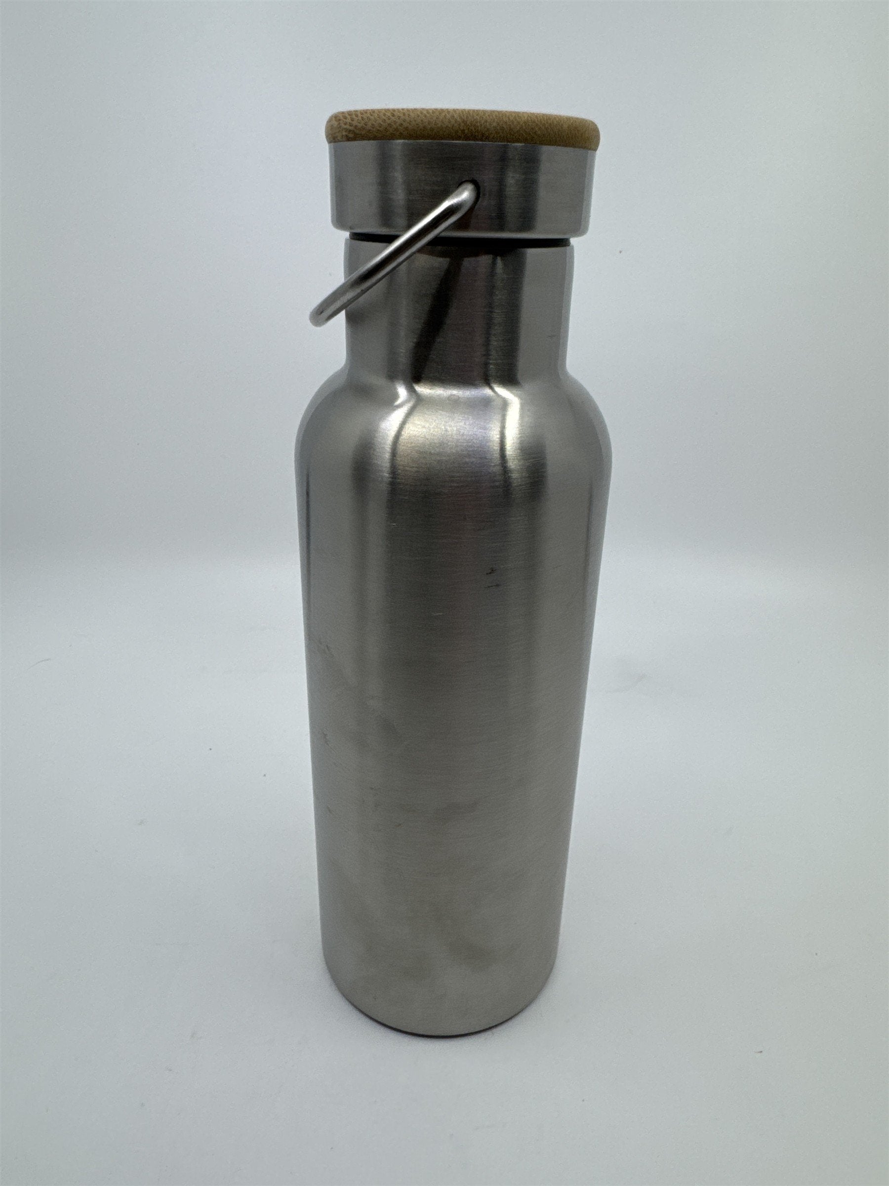 Stainless Steel Water Bottle with Logo Wood Lid and Metal Handle Refined.Com