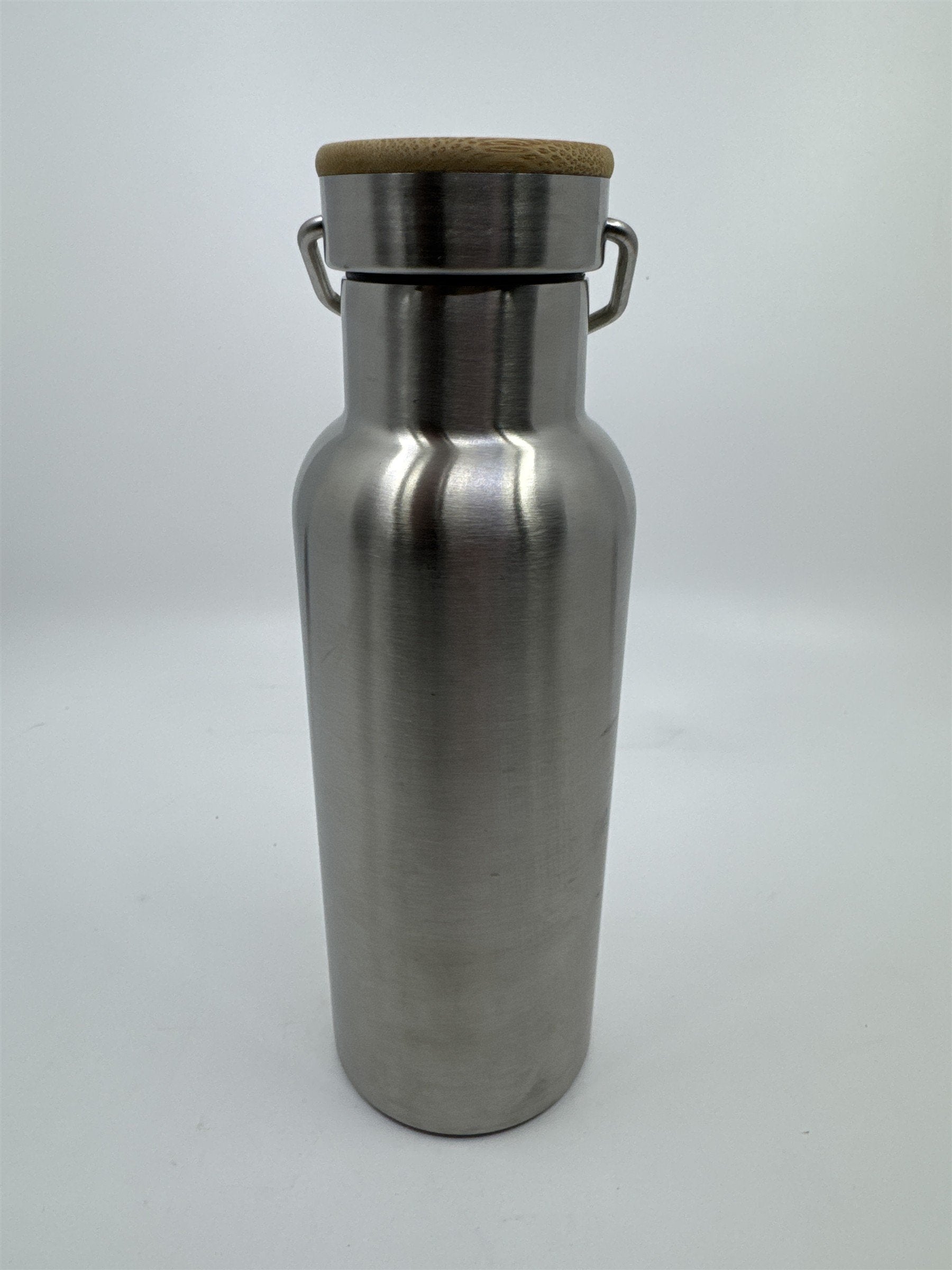 Stainless Steel Water Bottle with Logo Wood Lid and Metal Handle Refined.Com