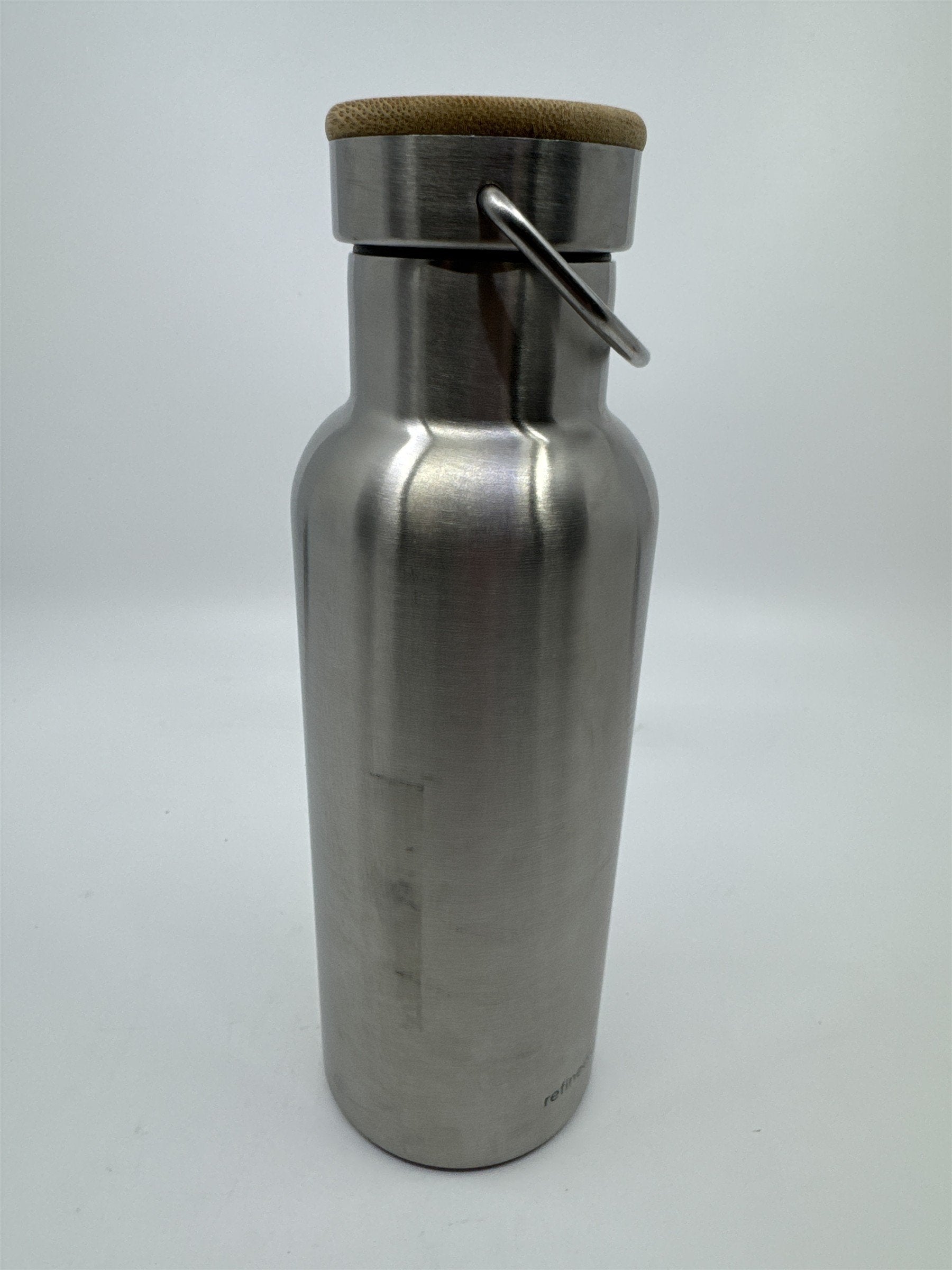 Stainless Steel Water Bottle with Logo Wood Lid and Metal Handle Refined.Com
