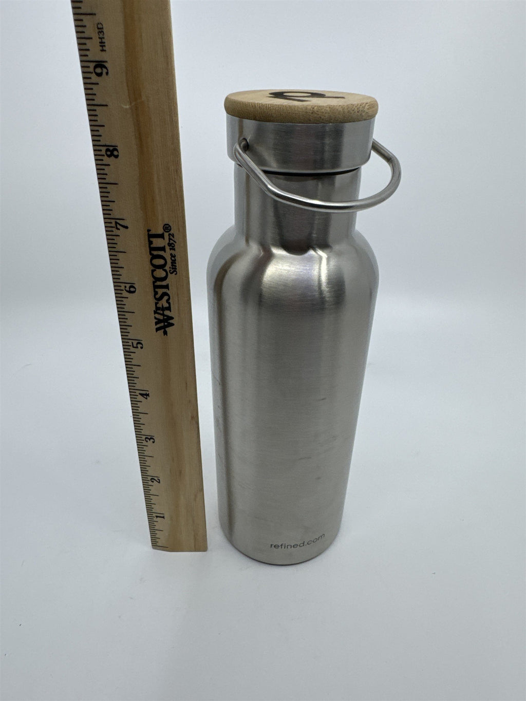 Stainless Steel Water Bottle with Logo Wood Lid and Metal Handle Refined.Com