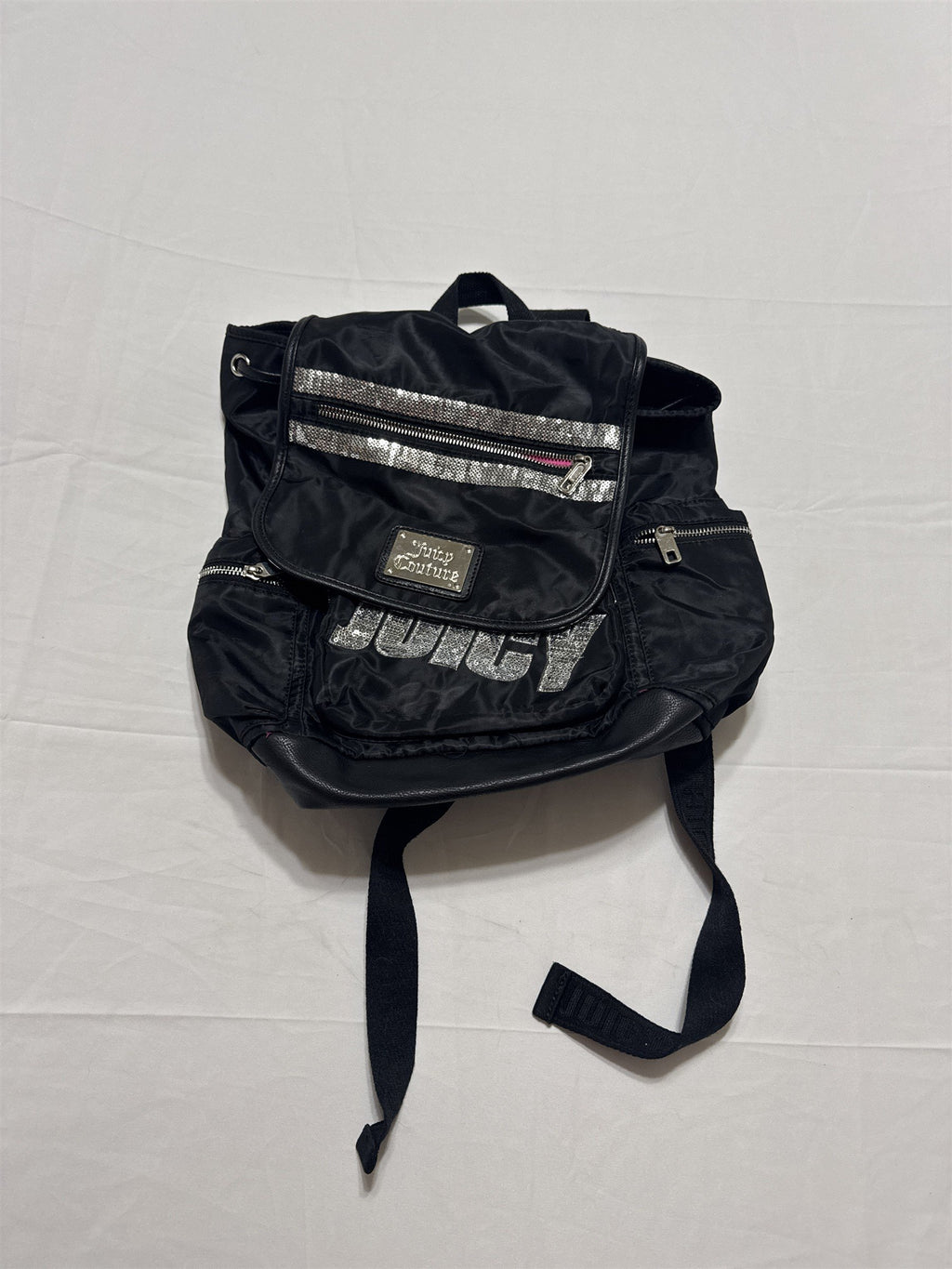 Womens Juicy Couture JUICY Glitter Sparkle Sequins Black and Pink Backpack