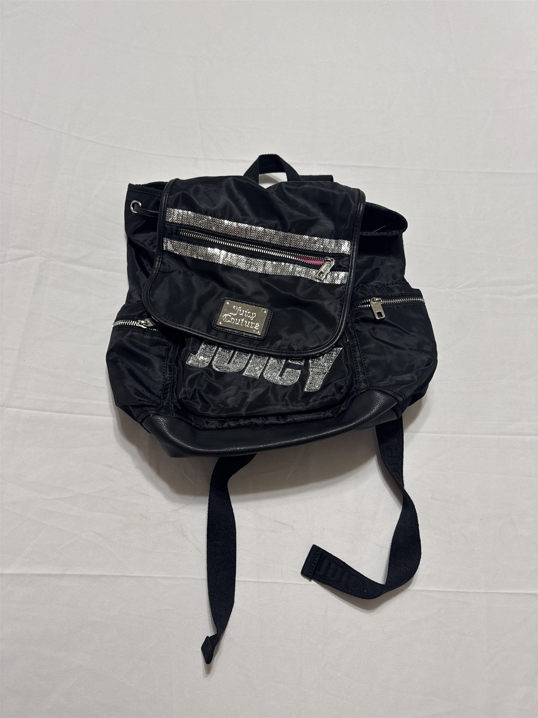 Womens Juicy Couture JUICY Glitter Sparkle Sequins Black and Pink Backpack