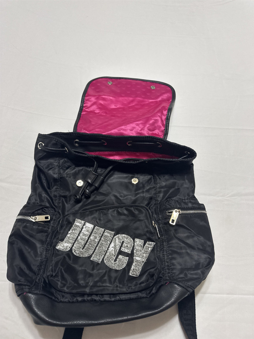 Womens Juicy Couture JUICY Glitter Sparkle Sequins Black and Pink Backpack