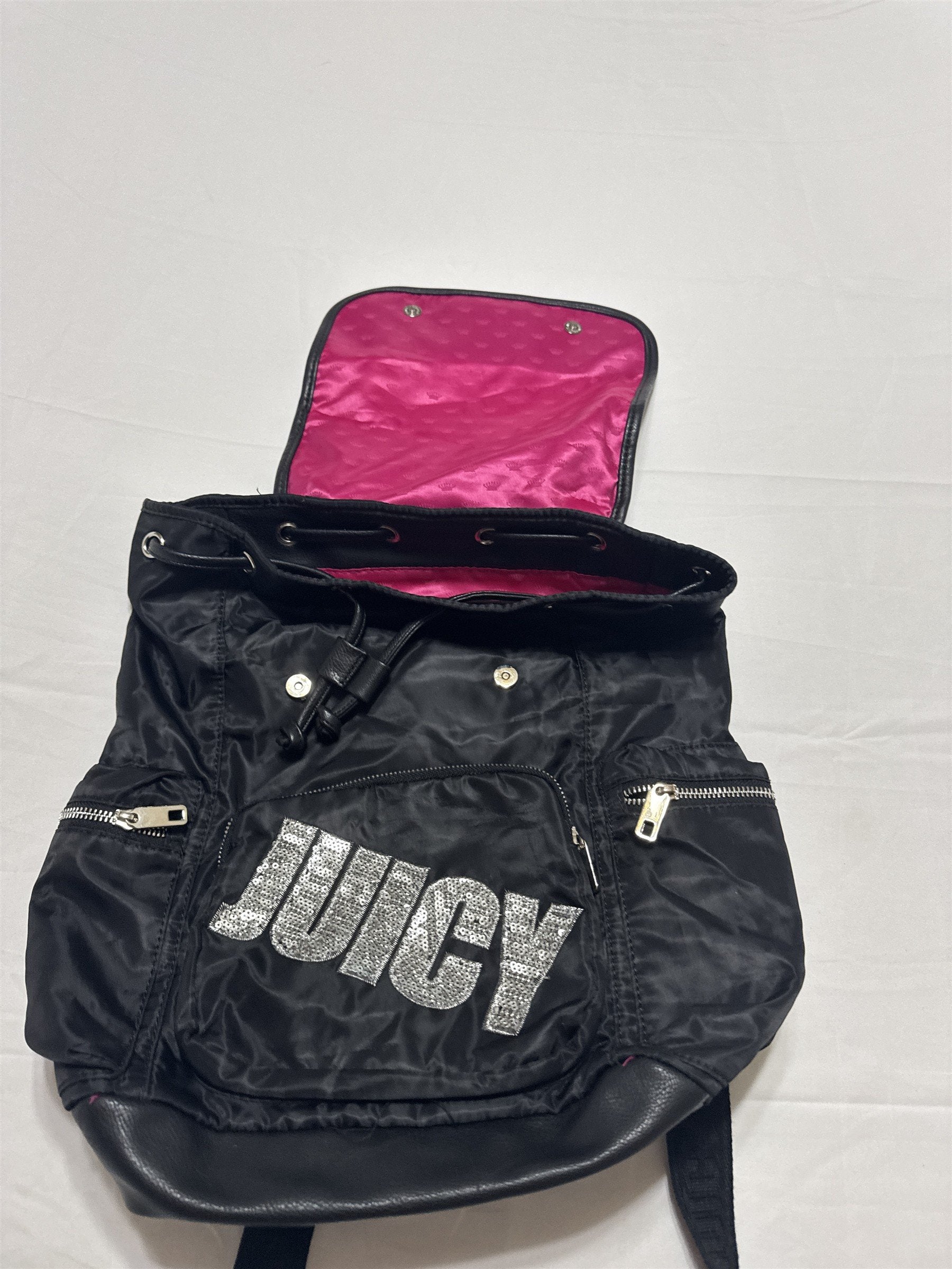 Womens Juicy Couture JUICY Glitter Sparkle Sequins Black and Pink Backpack