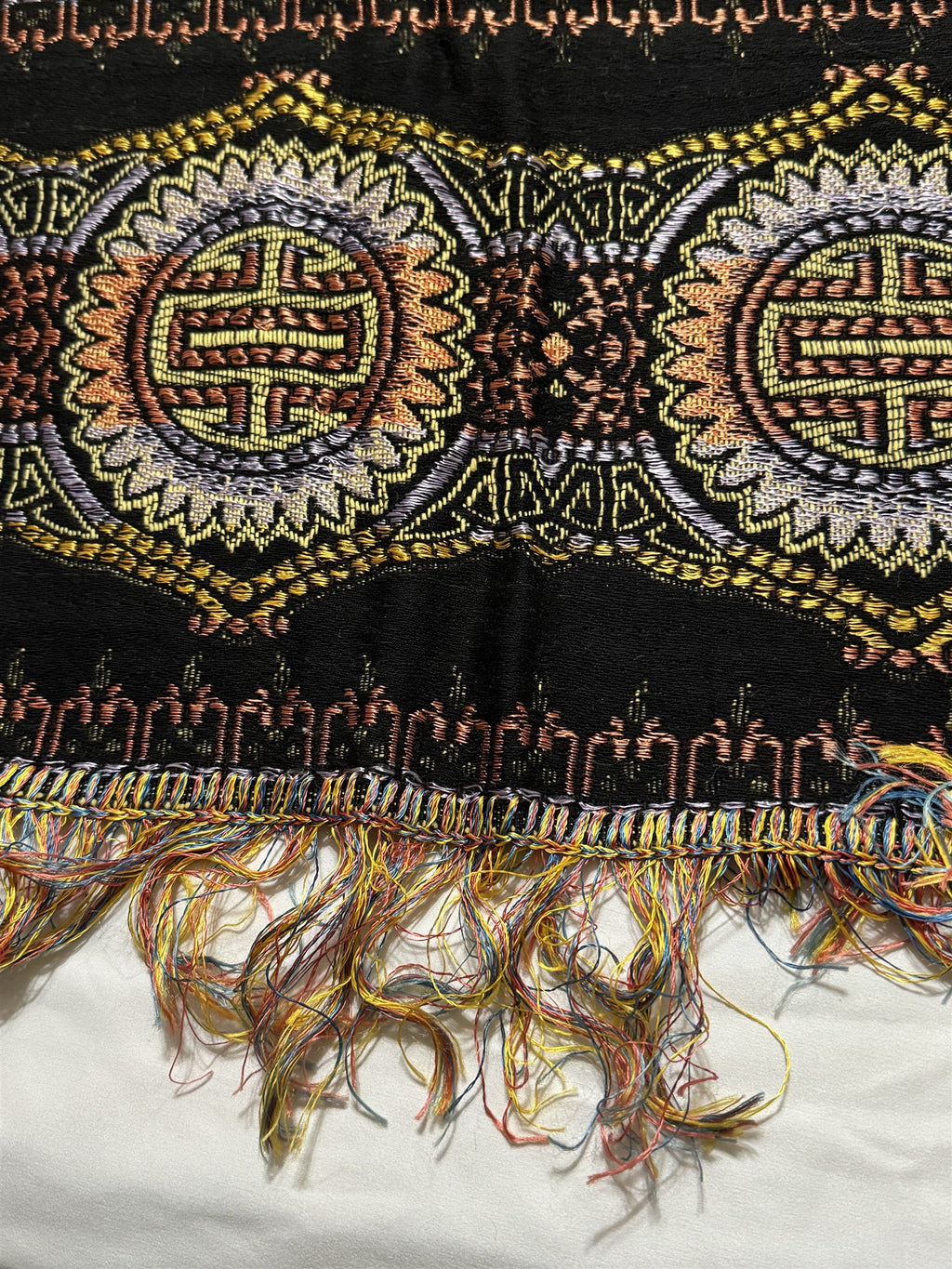 Antique WWII Era Woven Tablecloth Asian Floral Pattern 49.5" Sq 1920s-1940s