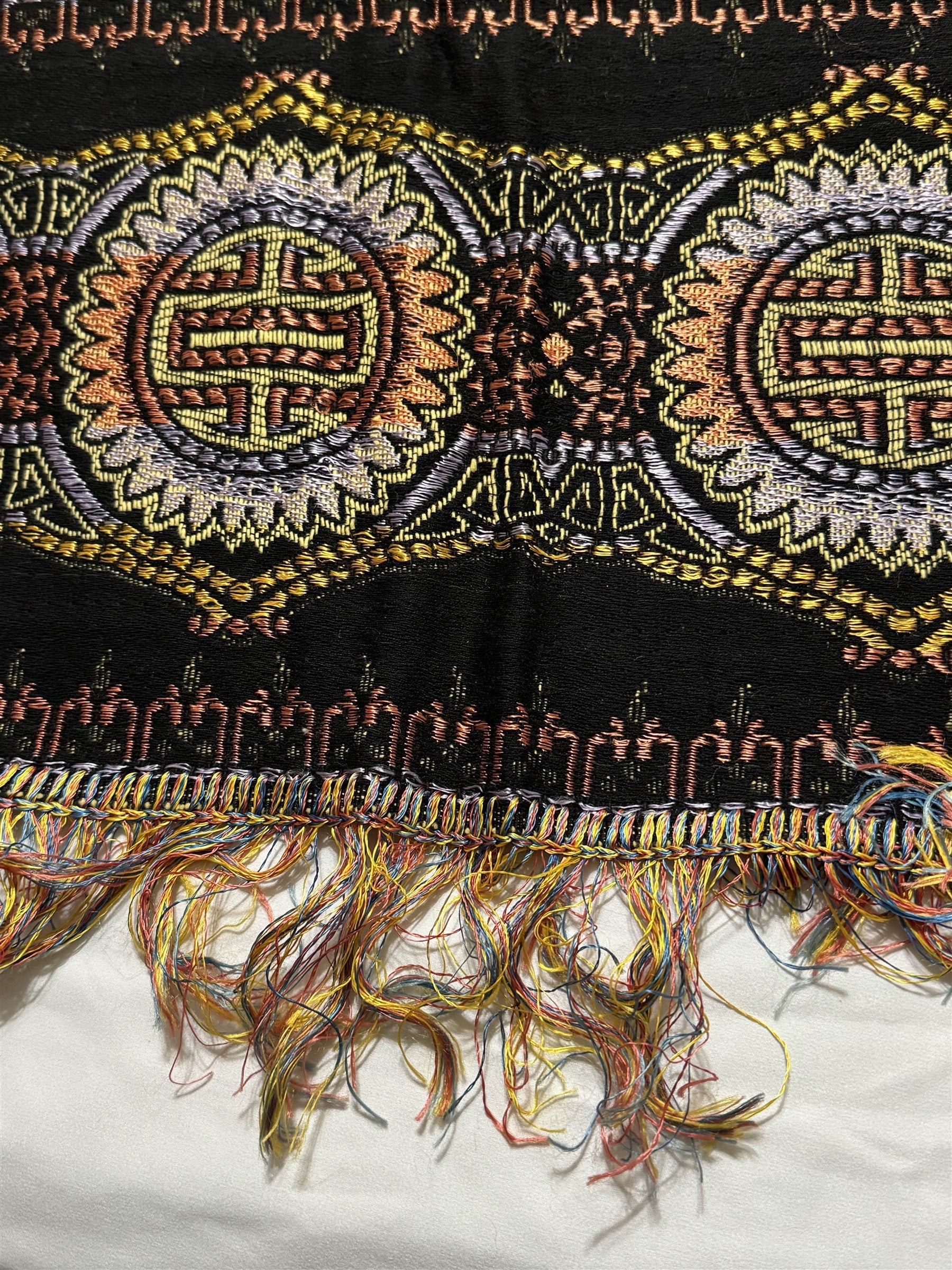 Antique WWII Era Woven Tablecloth Asian Floral Pattern 49.5" Sq 1920s-1940s