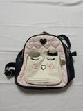 Womens Betsey Johnson Owl Pink & Black Rhinestone Nose Backpack Bag Quilted