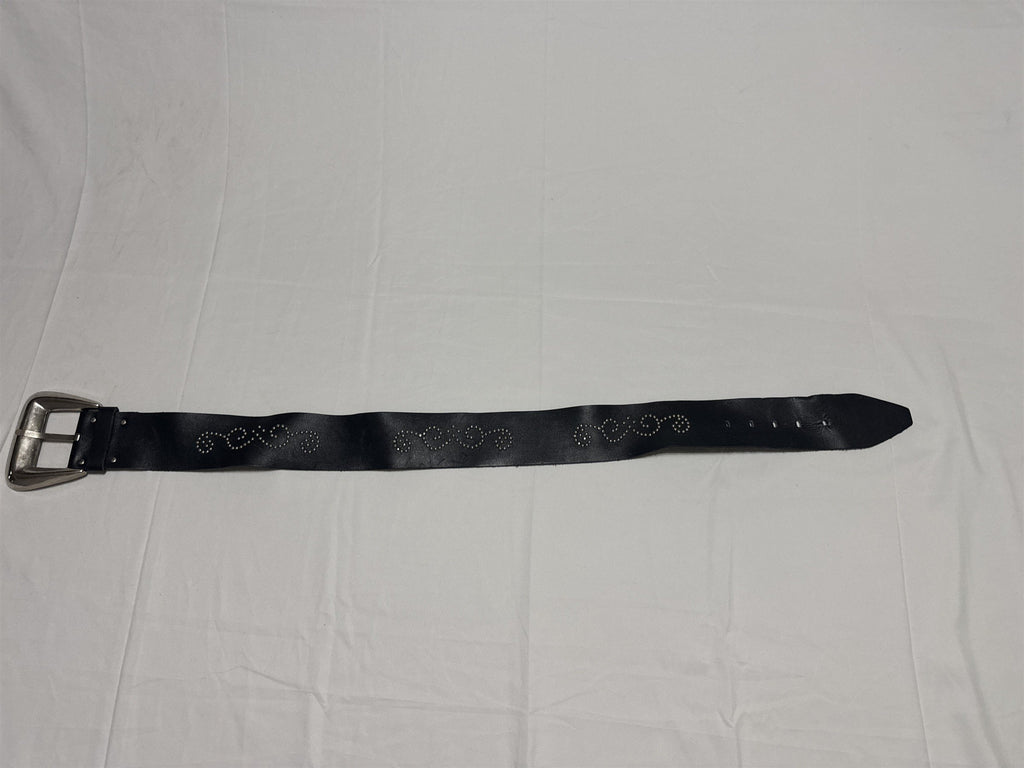 VINTAGE Studded Black Belt Womens Swirl Pattern Leather Retro Punk Boho