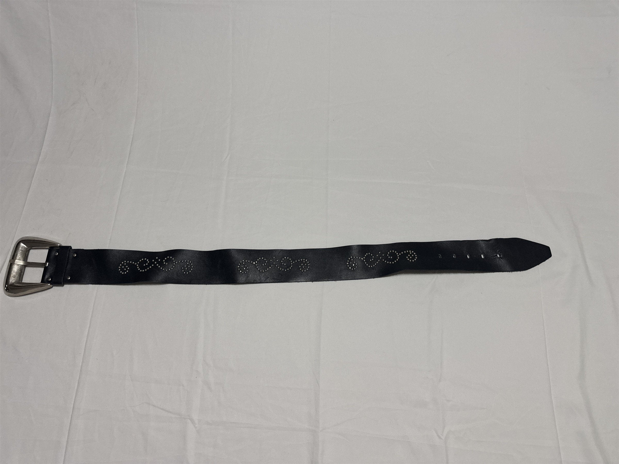VINTAGE Studded Black Belt Womens Swirl Pattern Leather Retro Punk Boho