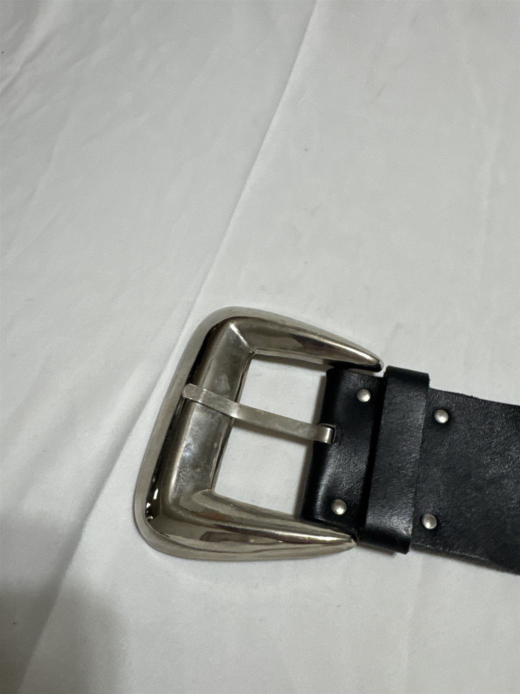 VINTAGE Studded Black Belt Womens Swirl Pattern Leather Retro Punk Boho