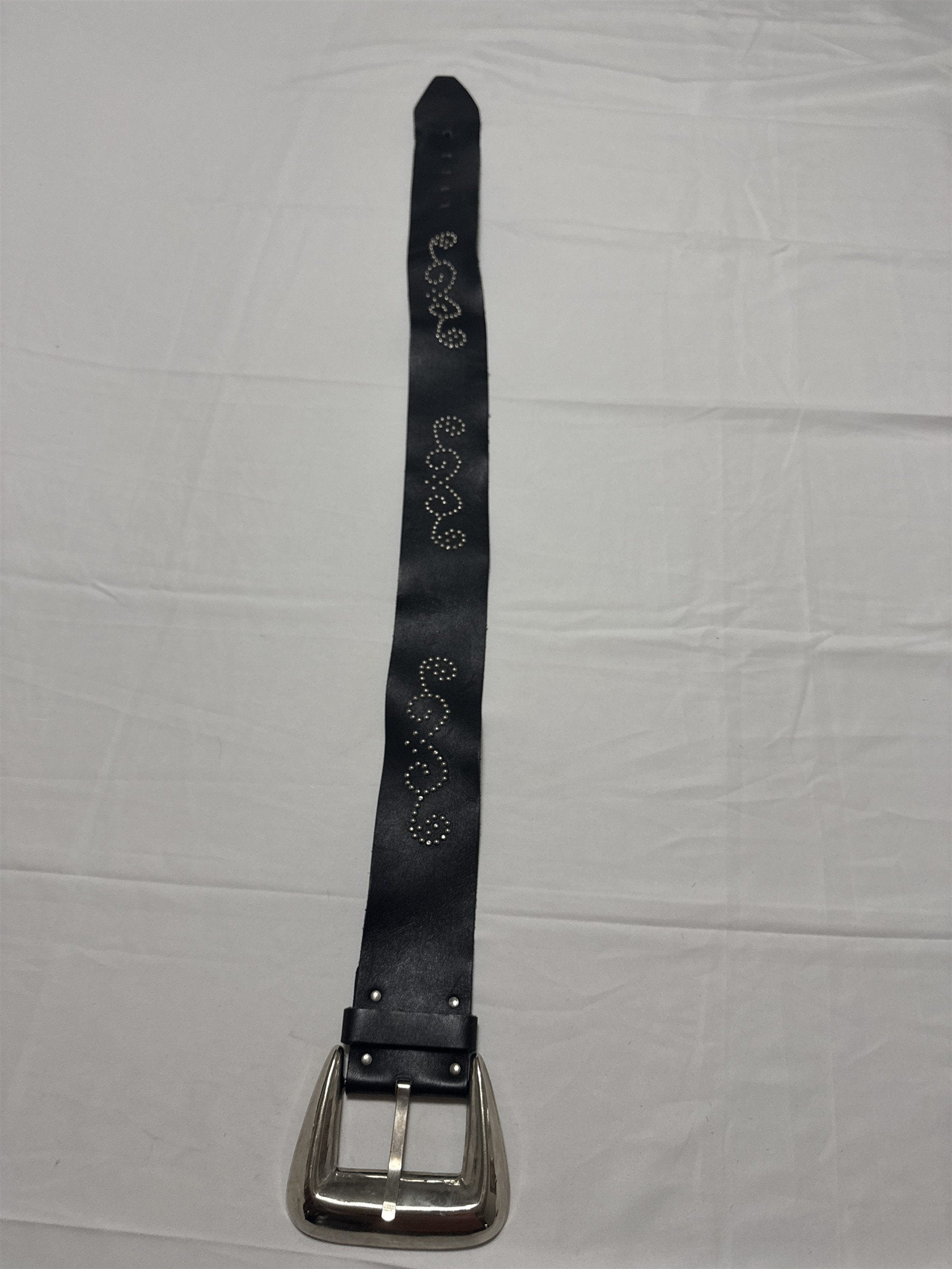 VINTAGE Studded Black Belt Womens Swirl Pattern Leather Retro Punk Boho