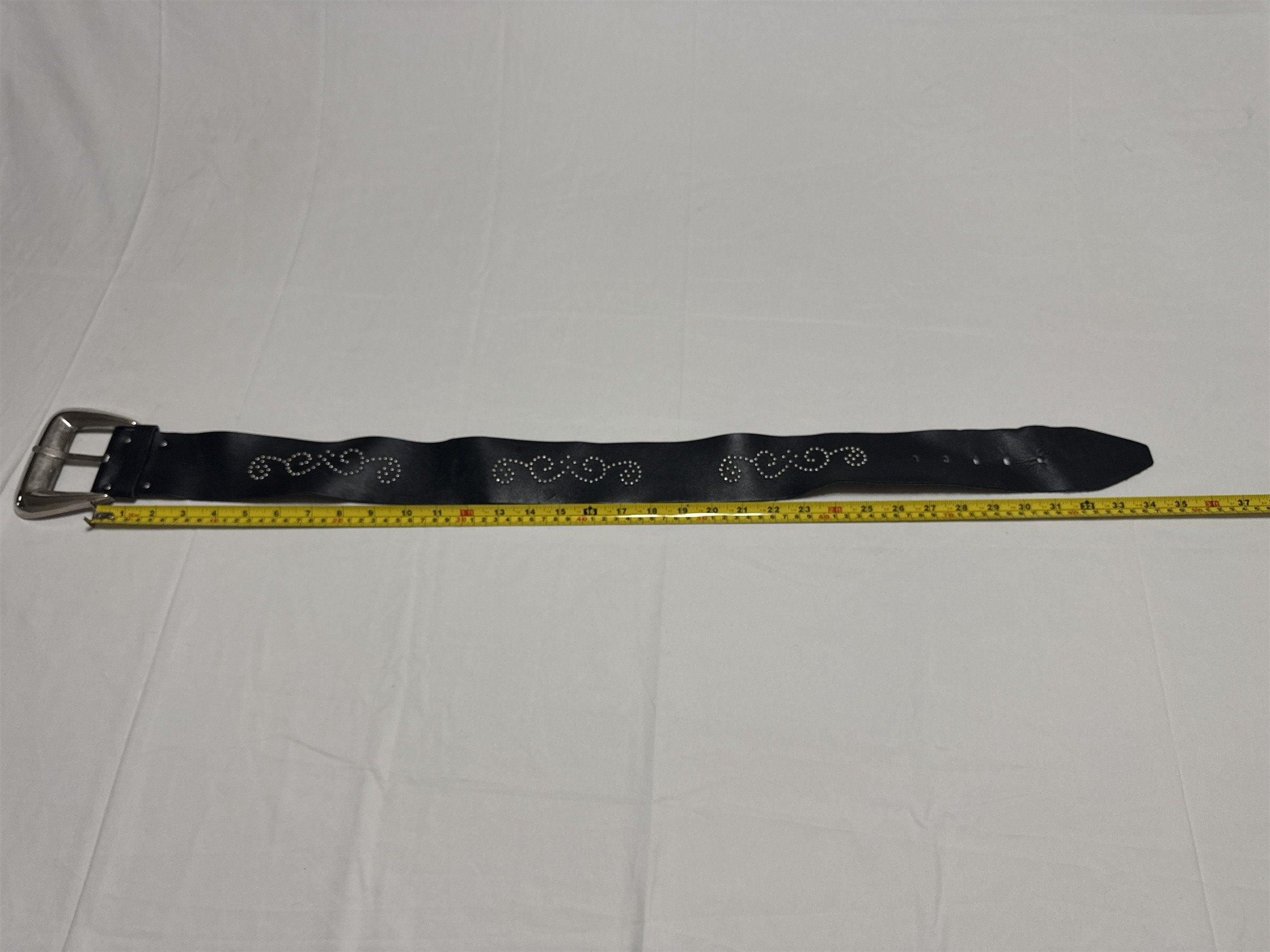 VINTAGE Studded Black Belt Womens Swirl Pattern Leather Retro Punk Boho