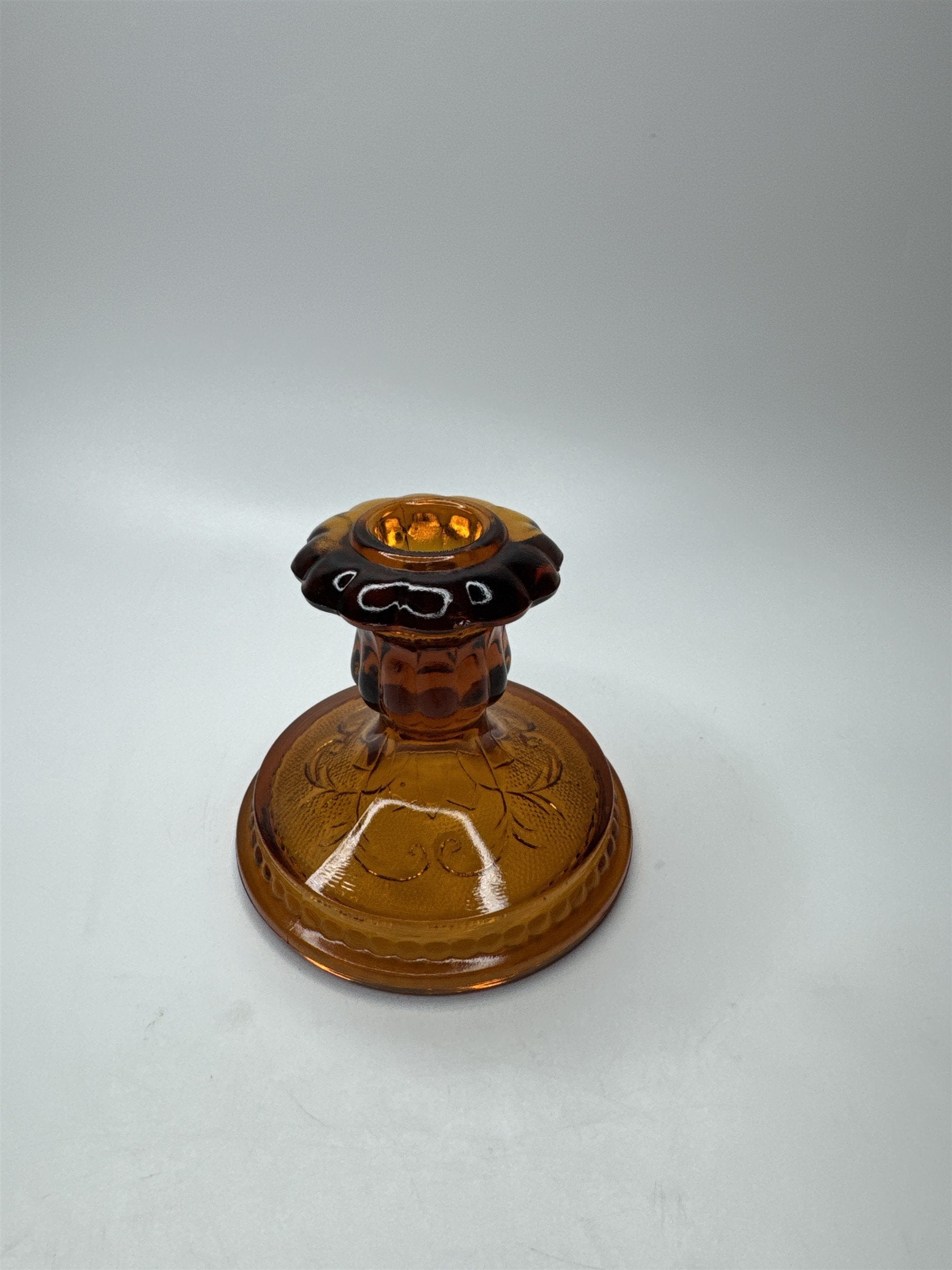 Vintage Indiana Glass Co Tiara Amber Candlestick Candle Holder Sandwich Pattern