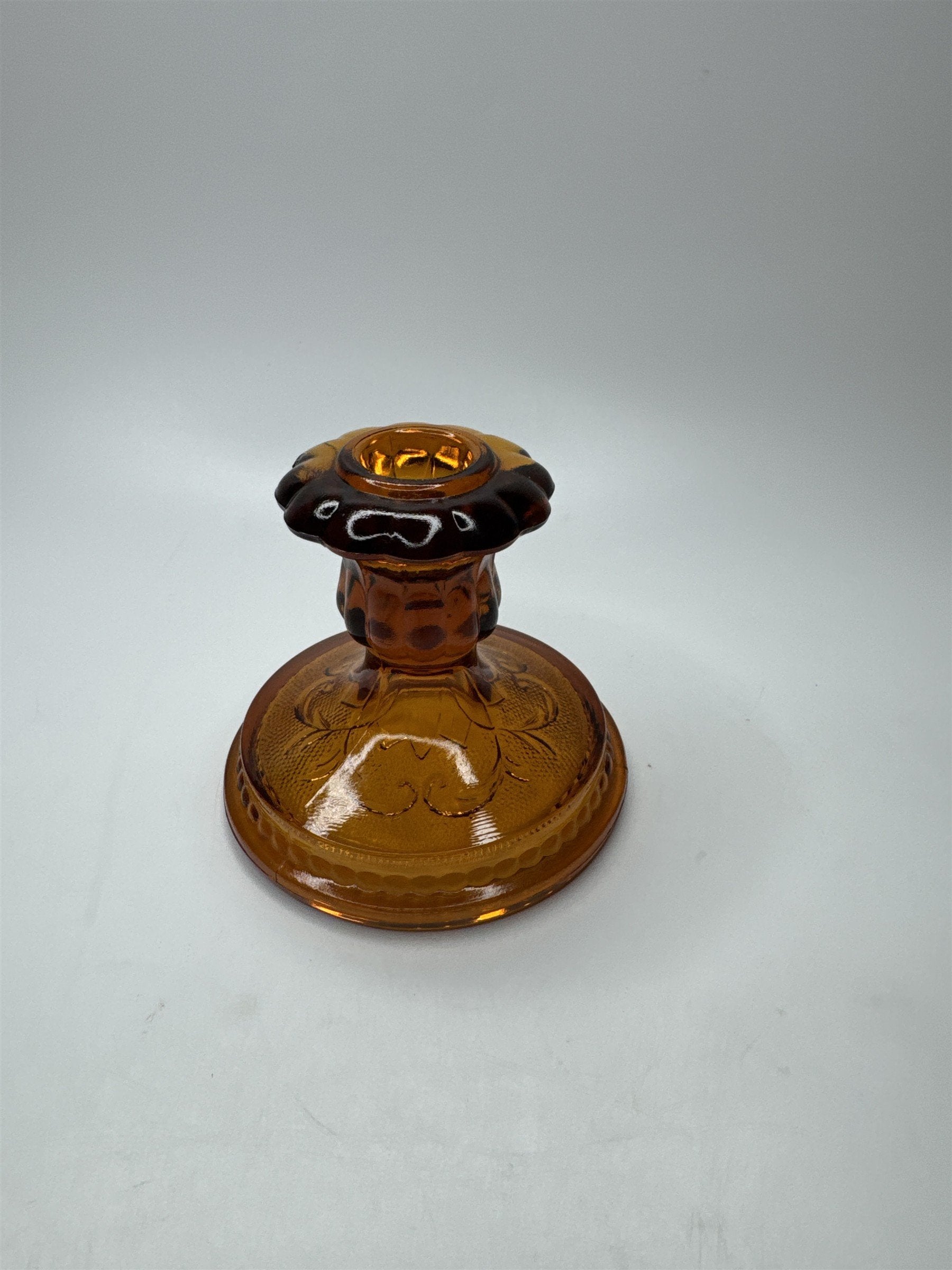 Vintage Indiana Glass Co Tiara Amber Candlestick Candle Holder Sandwich Pattern