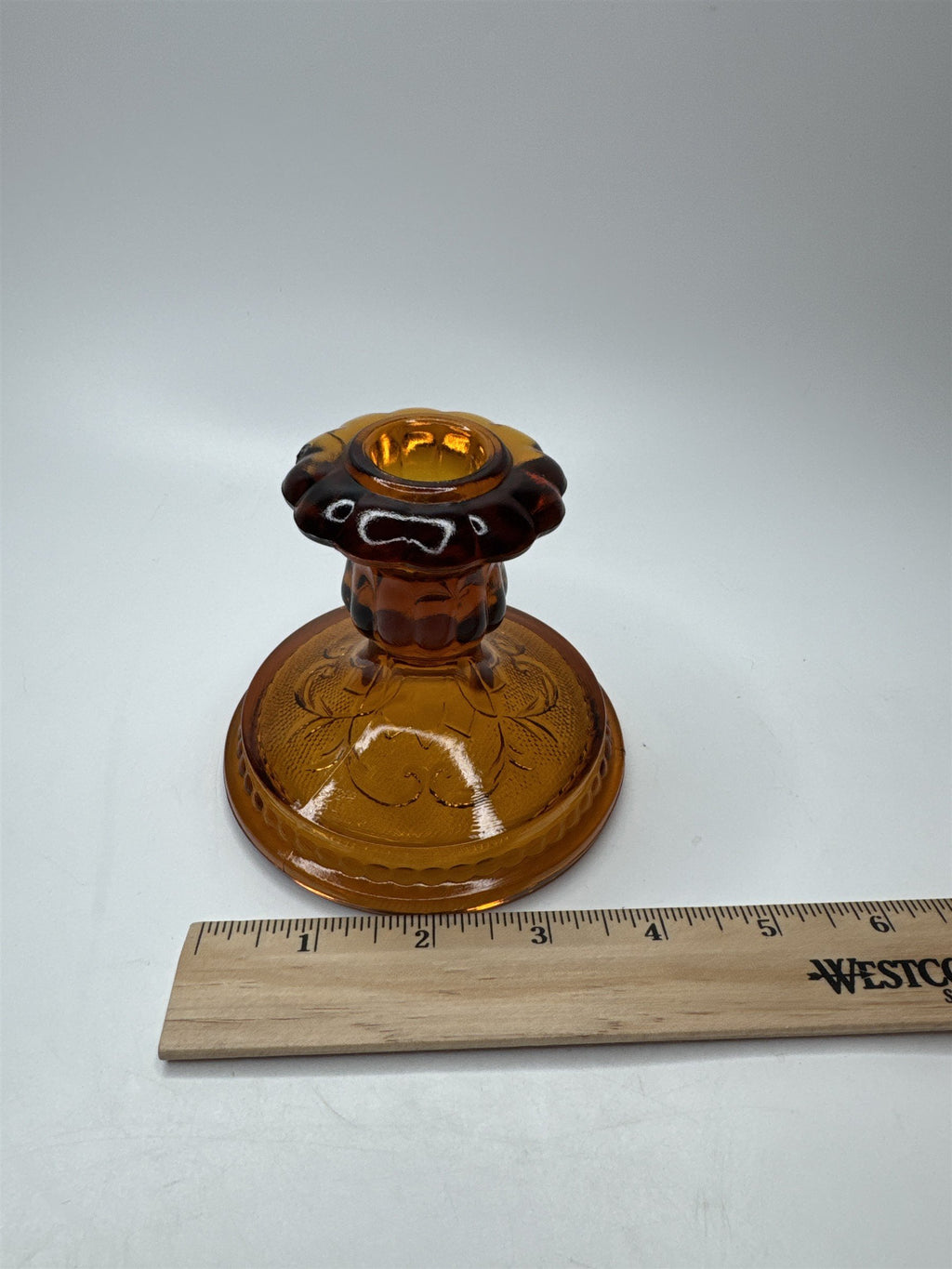 Vintage Indiana Glass Co Tiara Amber Candlestick Candle Holder Sandwich Pattern