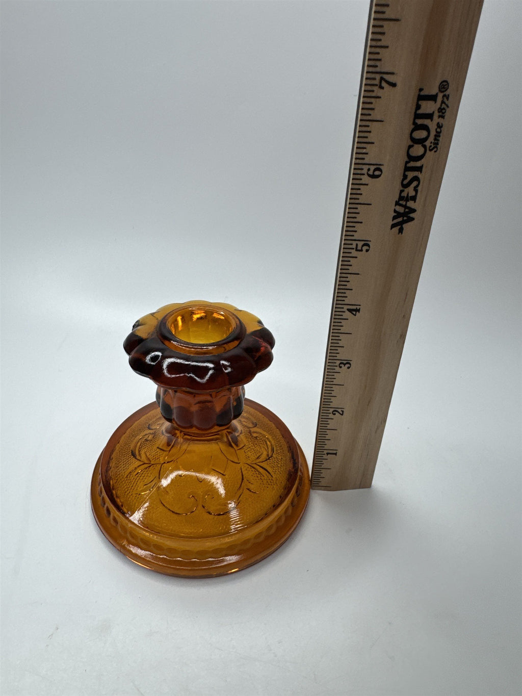 Vintage Indiana Glass Co Tiara Amber Candlestick Candle Holder Sandwich Pattern
