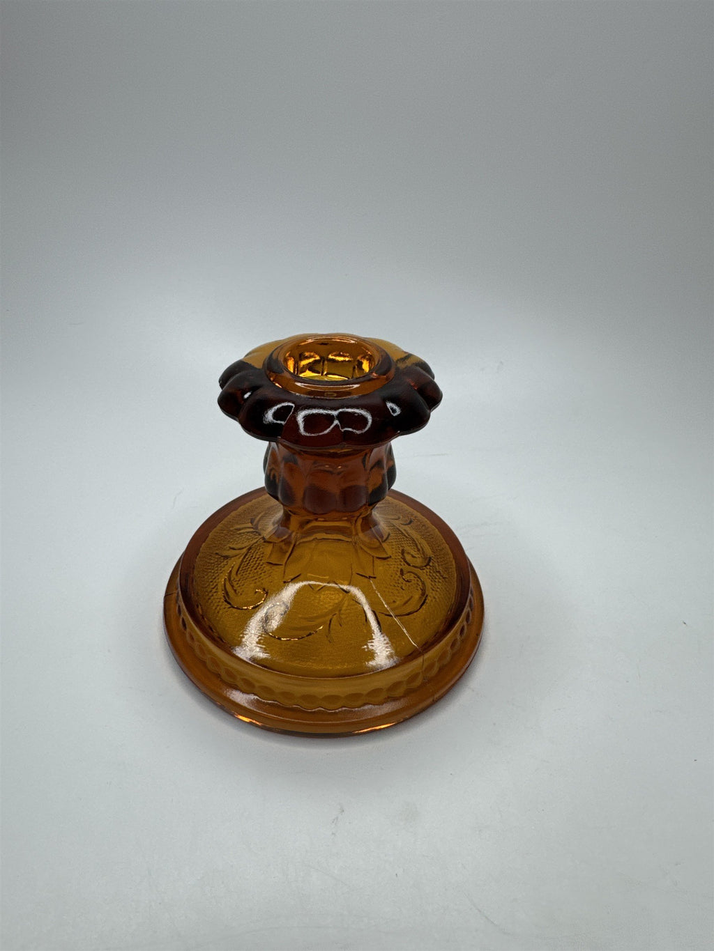 Vintage Indiana Glass Co Tiara Amber Candlestick Candle Holder Sandwich Pattern