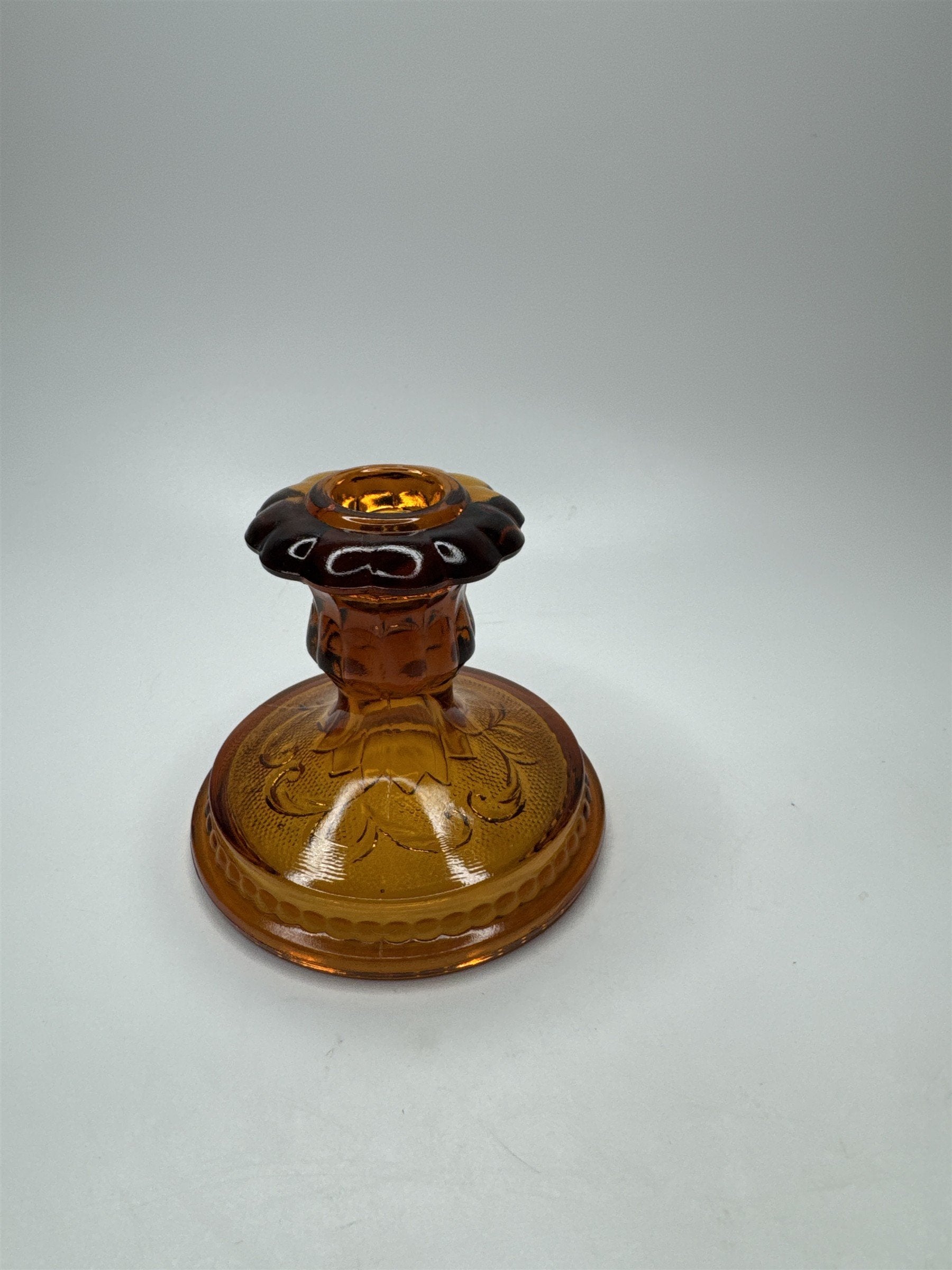 Vintage Indiana Glass Co Tiara Amber Candlestick Candle Holder Sandwich Pattern