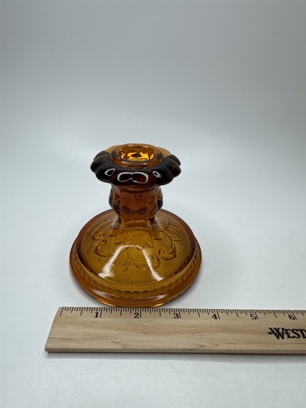 Vintage Indiana Glass Co Tiara Amber Candlestick Candle Holder Sandwich Pattern