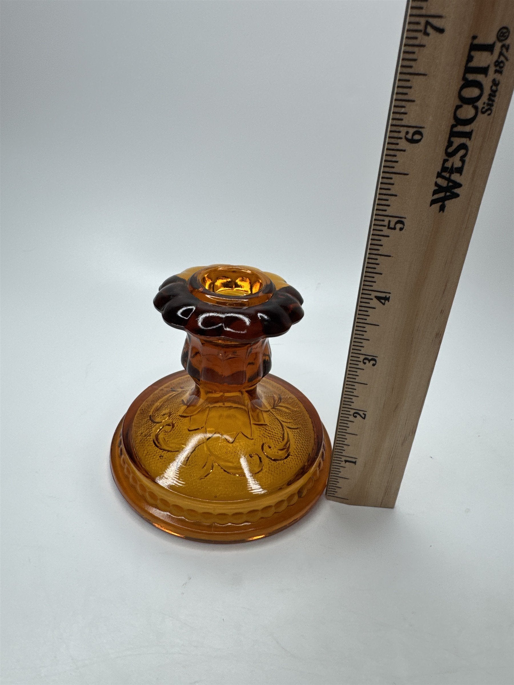 Vintage Indiana Glass Co Tiara Amber Candlestick Candle Holder Sandwich Pattern