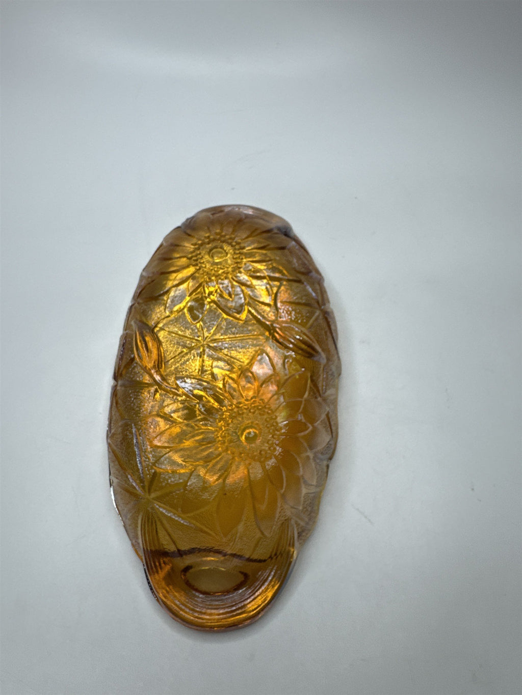 Vintage Amber Carnival Glass 9.5" Glass Oval Iridescent Sunflower Dish