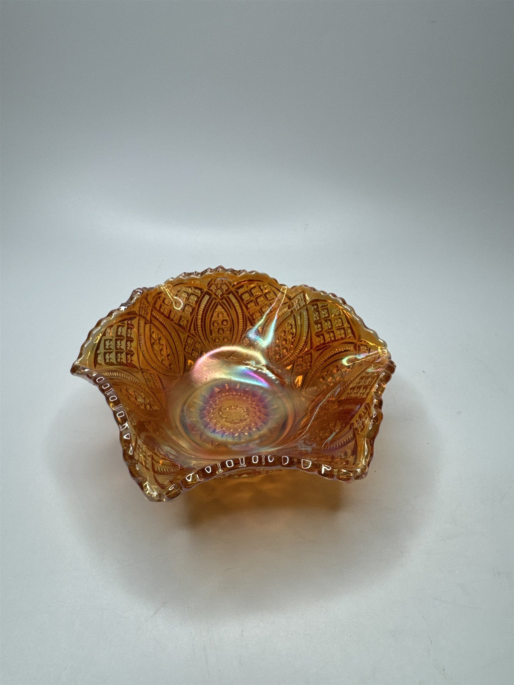 Vintage Amber Carnival Glass 5.5" Glass Oval Iridescent Sunflower Daisy Dish