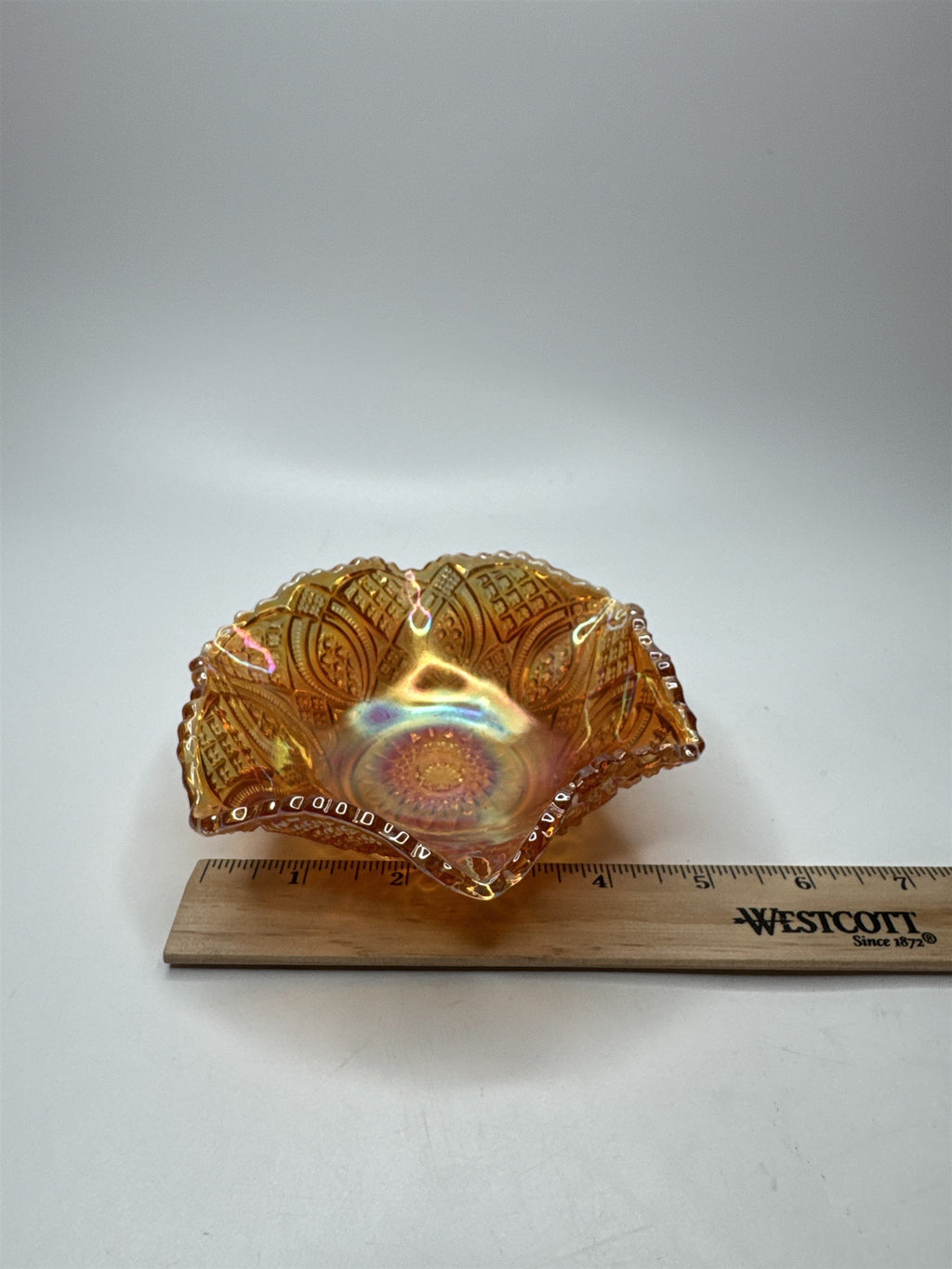 Vintage Amber Carnival Glass 5.5" Glass Oval Iridescent Sunflower Daisy Dish