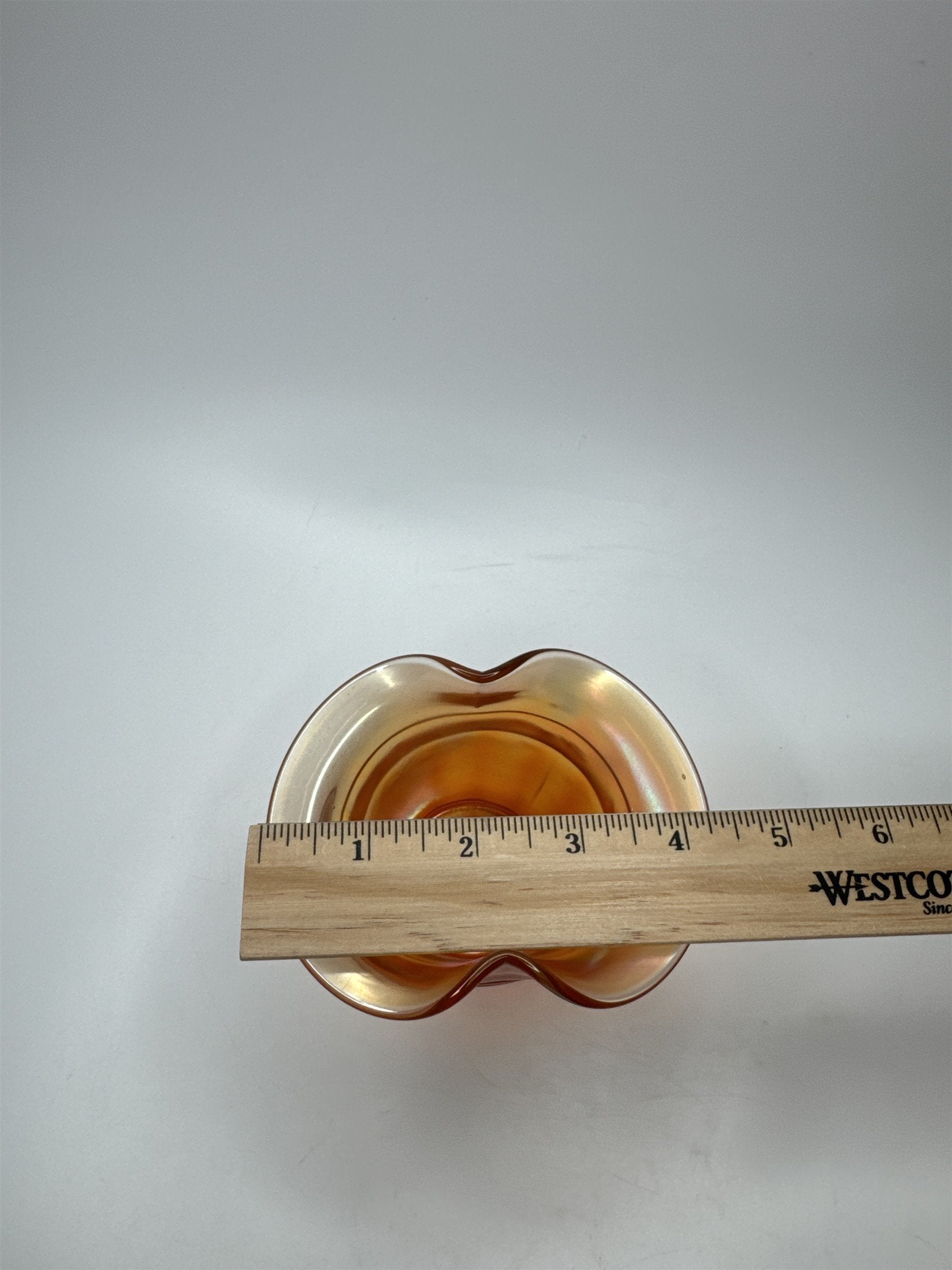 Iridescent Marigold Carnival Glass Tophat Vase Pinch Top Vintage Decor