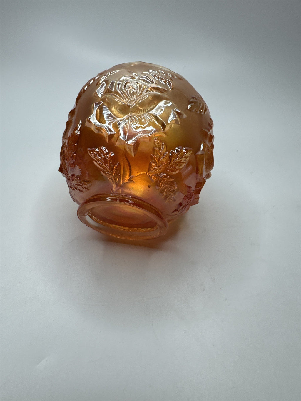 VINTAGE Dugan Wreath of Roses Marigold Carnival Glass Rose Bowl 3.5" Tall