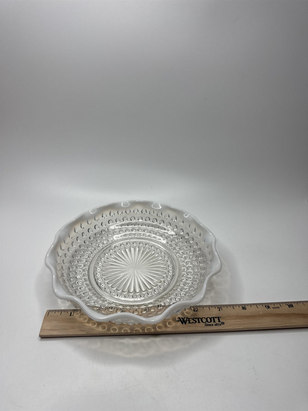 Vintage Fenton Hobnail Opalescent Moonstone Milk Glass 7-3/4" Diameter Ruffled