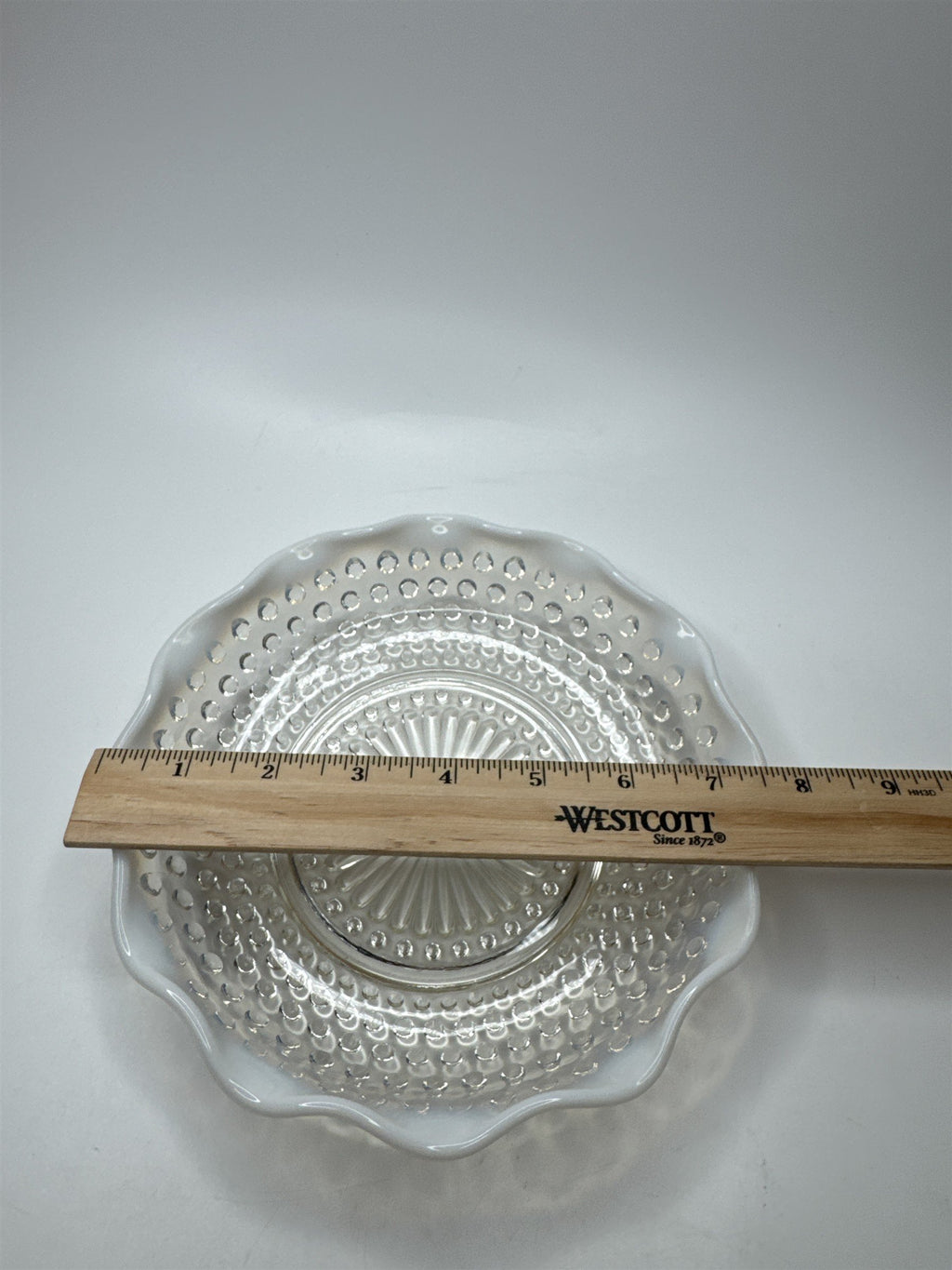 Vintage Fenton Hobnail Opalescent Moonstone Milk Glass 7-3/4" Diameter Ruffled