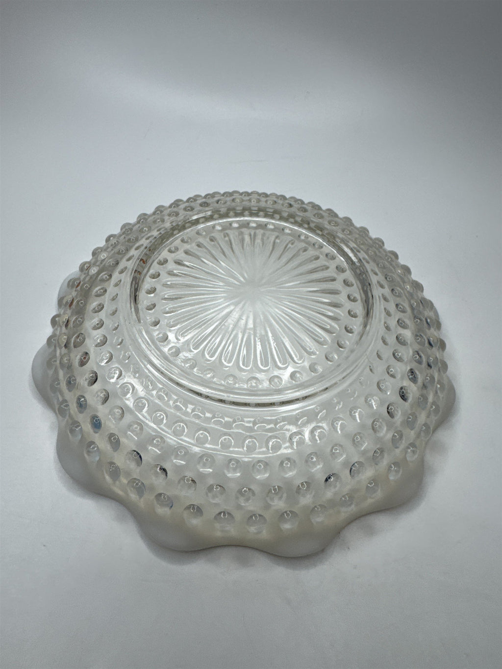 Vintage Fenton Hobnail Opalescent Moonstone Milk Glass 7-3/4" Diameter Ruffled