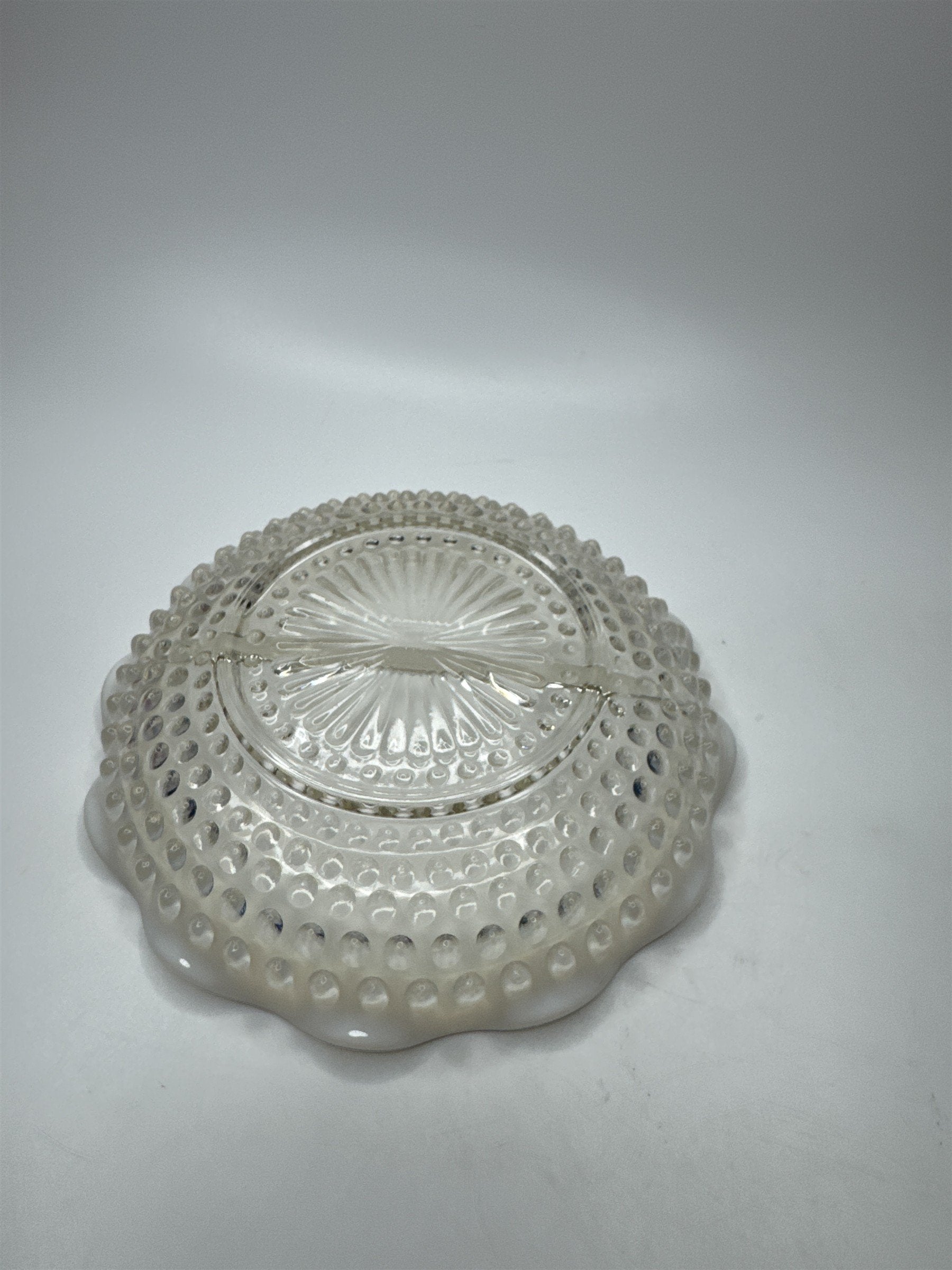 Vintage Fenton Hobnail Opalescent Moonstone Milk Glass 7-1/2" Diameter Ruffled