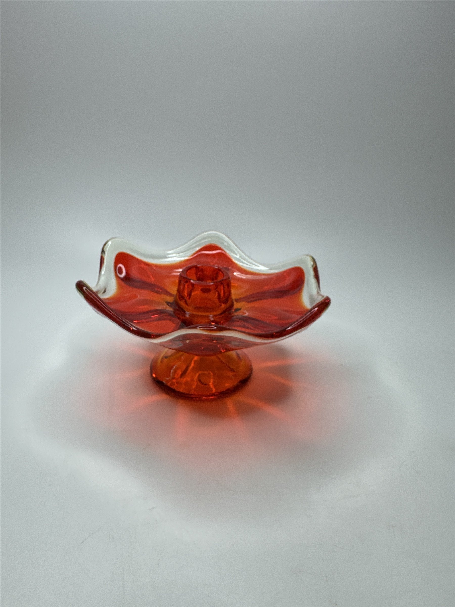 Vintage Viking Glass Persimmon Orange 6 Petal Candle Holder Base
