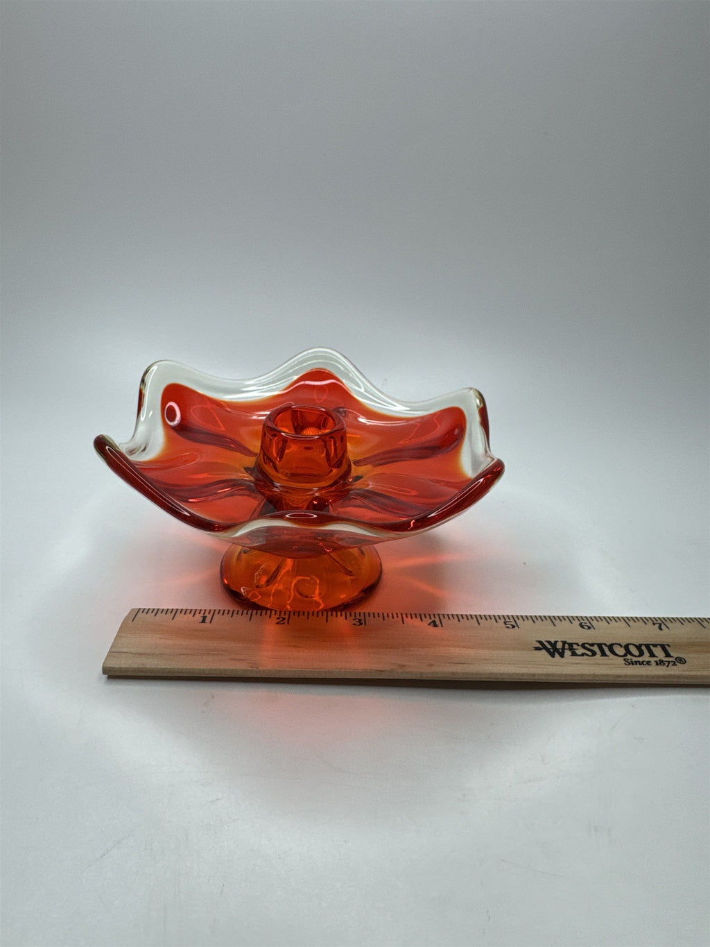 Vintage Viking Glass Persimmon Orange 6 Petal Candle Holder Base